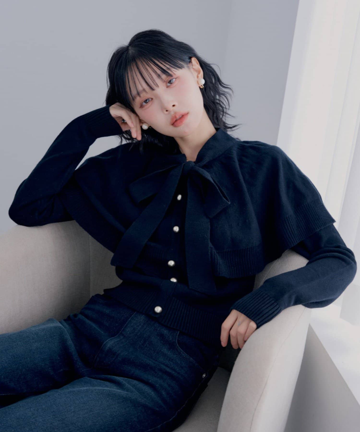 Chico(チコ) 【SALON by Chico】リボンケープ金釦ニット【10/15(木)0:00~1000円OFF&ノベルティフェアがスタート】