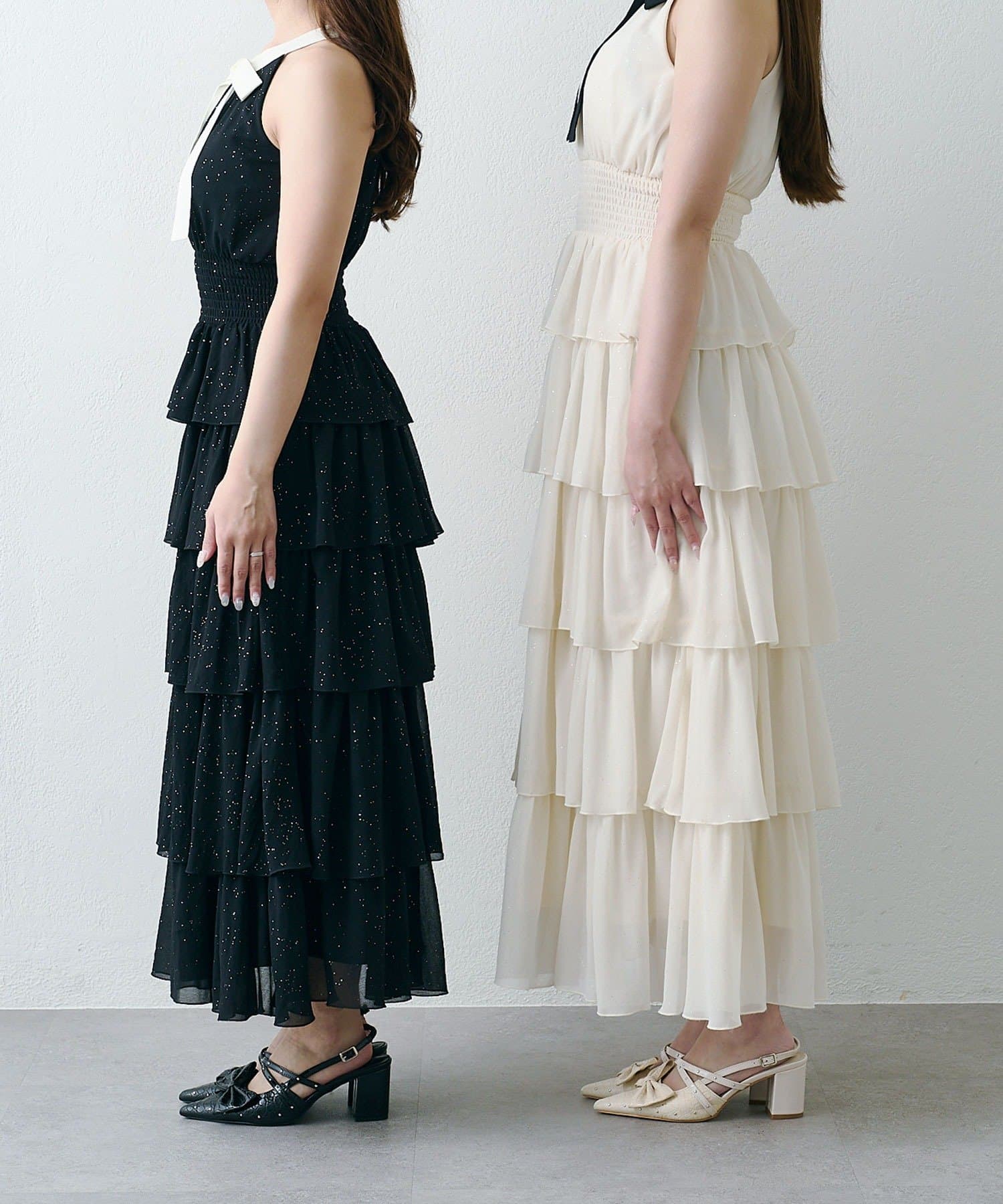 Belle Charme(ベルシャルム) Lace Chiffon Tiered Onepiece
