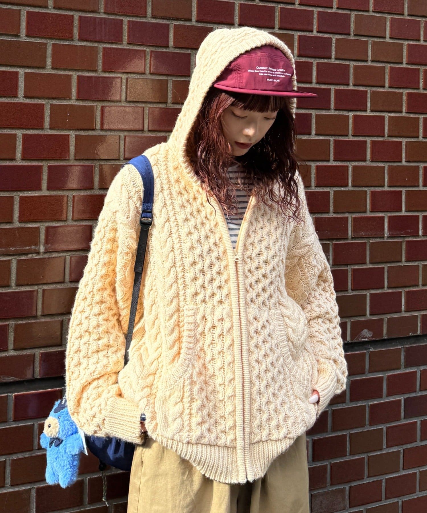 CIAOPANIC TYPY(チャオパニックティピー) 【UNISEX】【寒暖差がある気温に最適】ケーブルニットジップフーディー/ジップパーカー