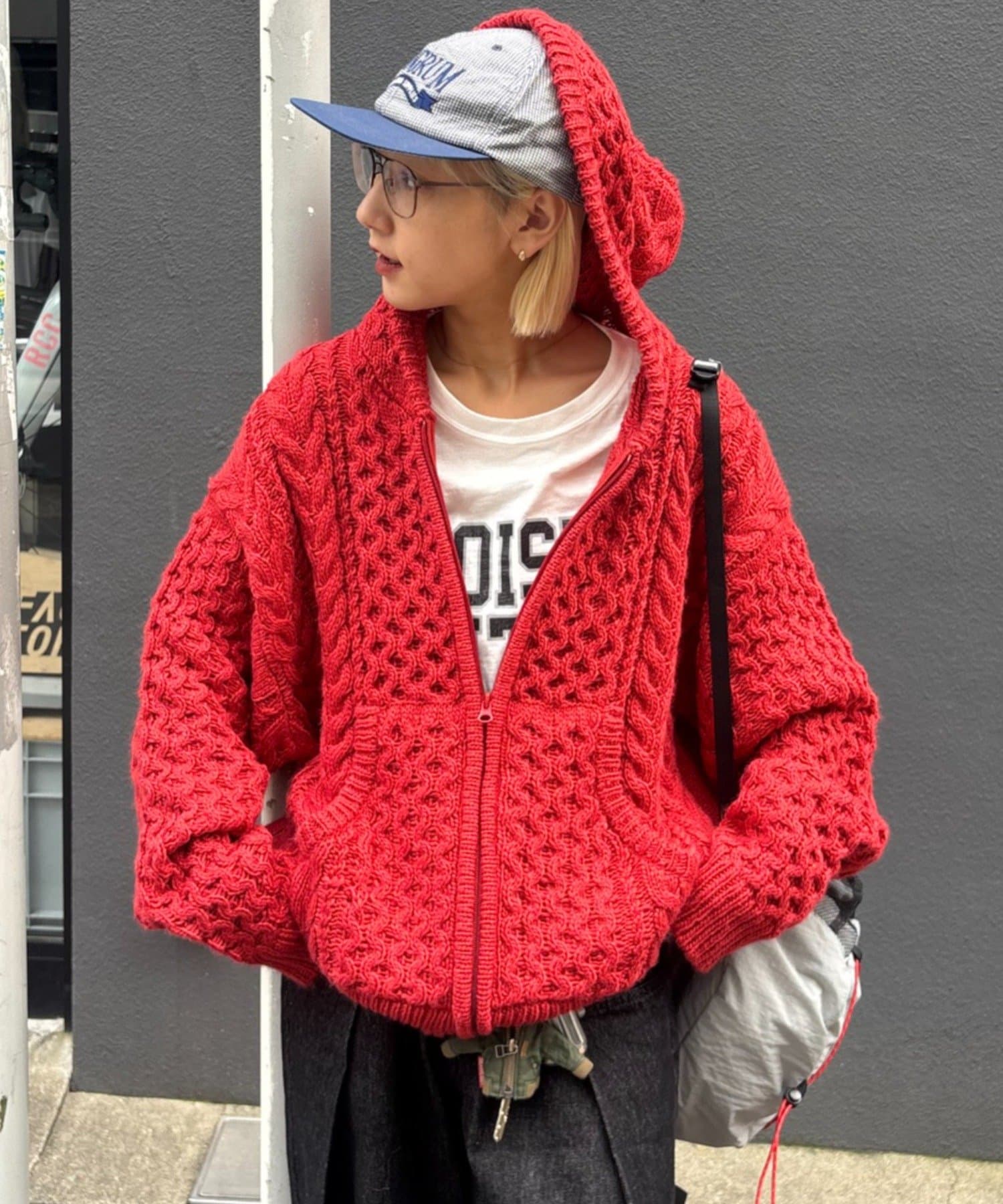 CIAOPANIC TYPY(チャオパニックティピー) 【UNISEX】【寒暖差がある気温に最適】ケーブルニットジップフーディー/ジップパーカー
