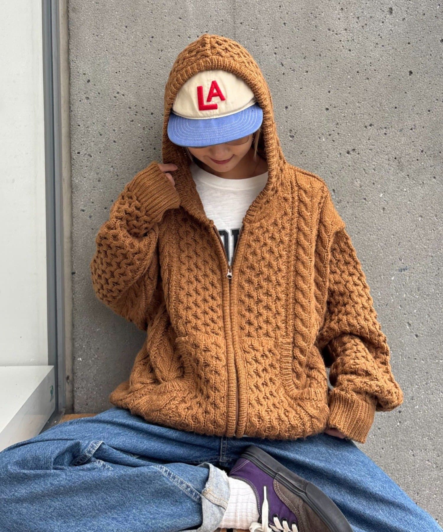 CIAOPANIC TYPY(チャオパニックティピー) 【UNISEX】【寒暖差がある気温に最適】ケーブルニットジップフーディー/ジップパーカー