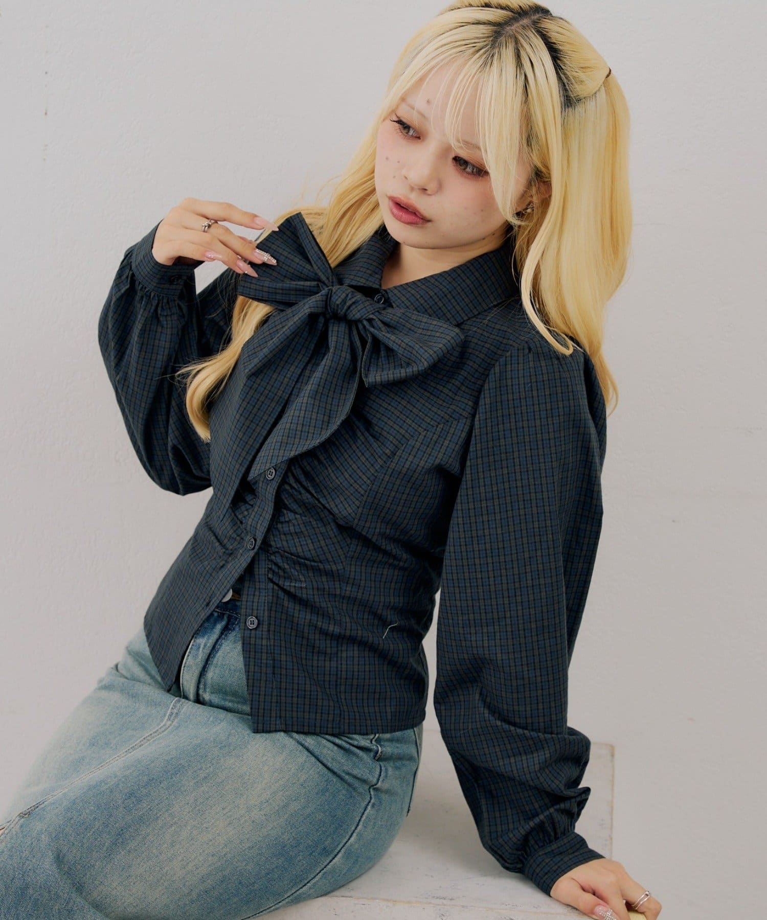 NICE CLAUP / OLIVE des OLIVE OUTLET(ナイスクラップ  / オリーブ デ オリーブ アウトレット) 【continuer】2wayボウタイギャザーブラウス