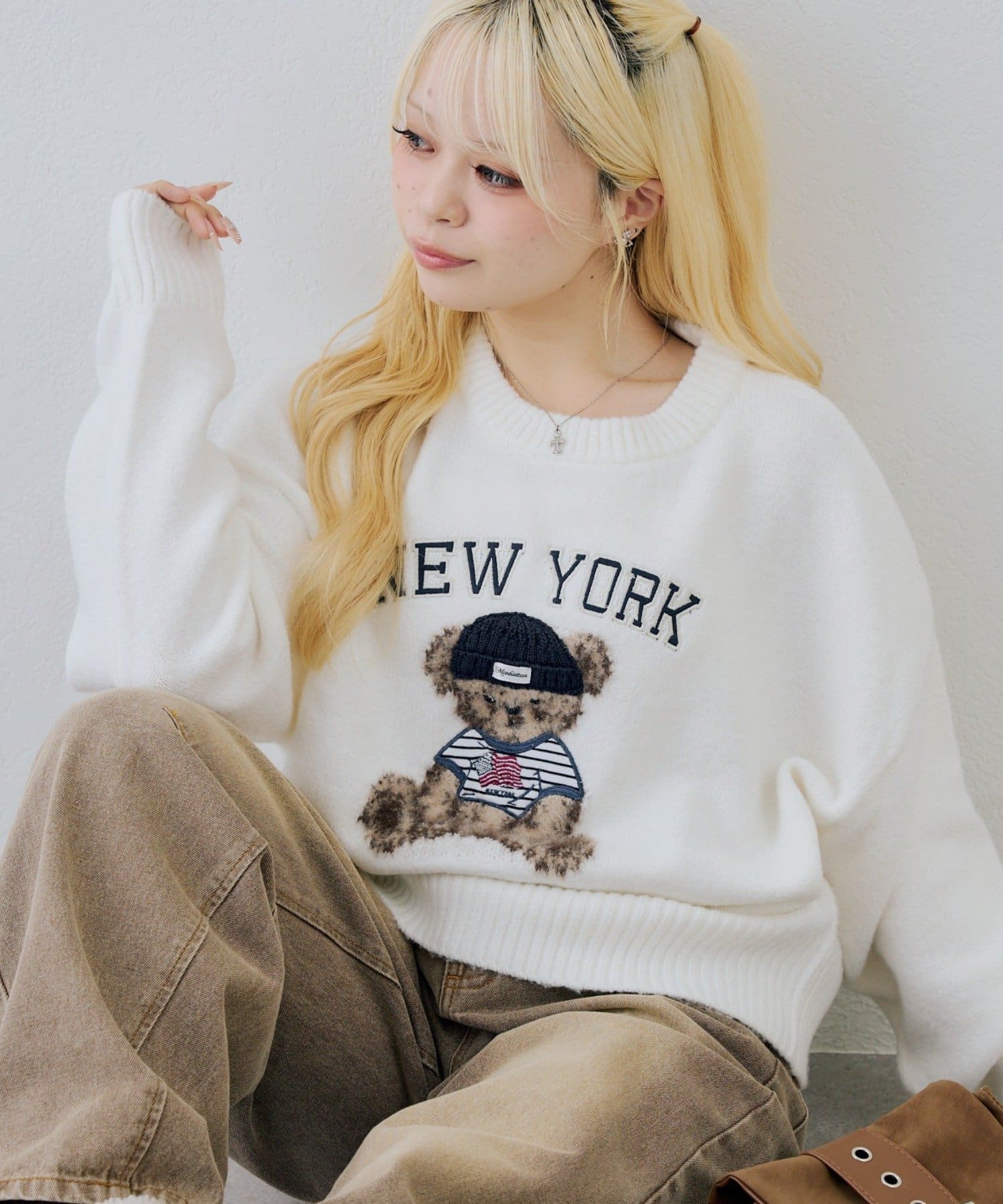 ANOTHER BRANCH】ベアーニット帽プルオーバー | NICE CLAUP / OLIVE