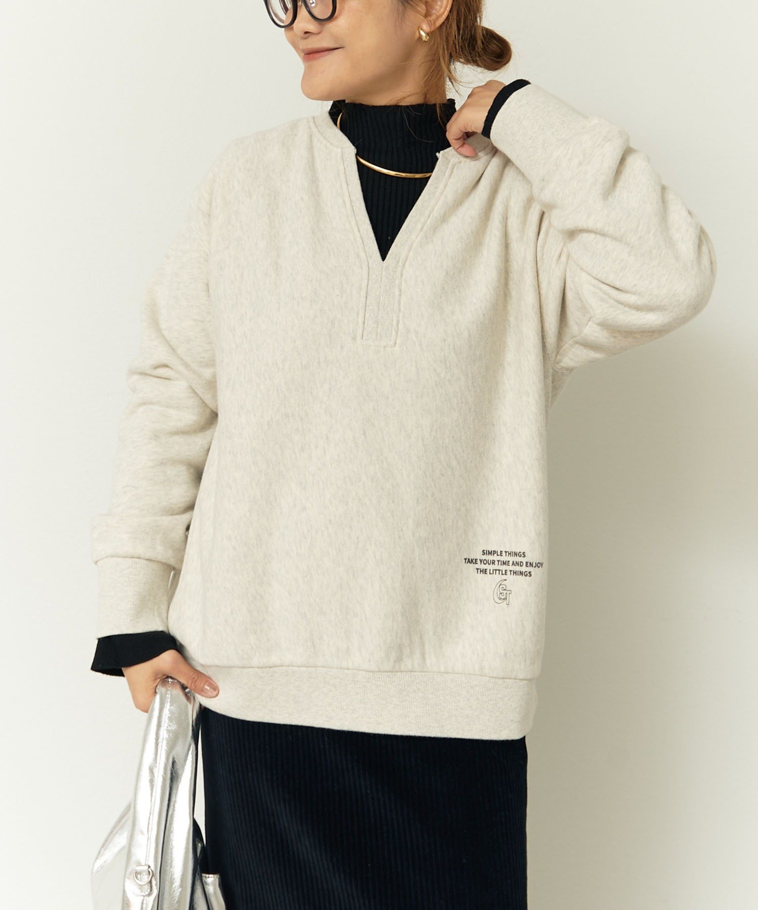 PUAL CE CIN(ピュアルセシン) 【セットアップ可能】キーネック裏起毛スウェット