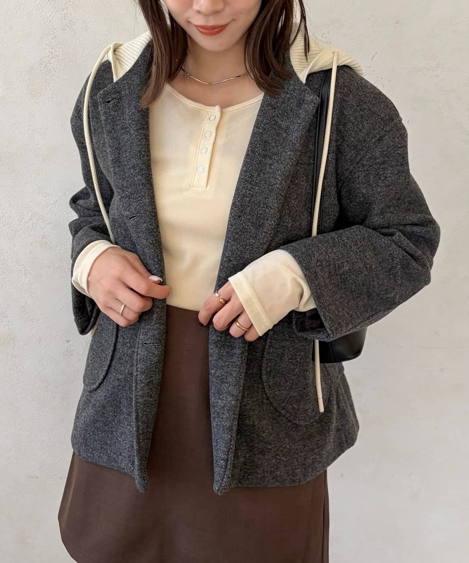 Thevon.(ゼヴォン) ニットフード付きメルトンライクコート