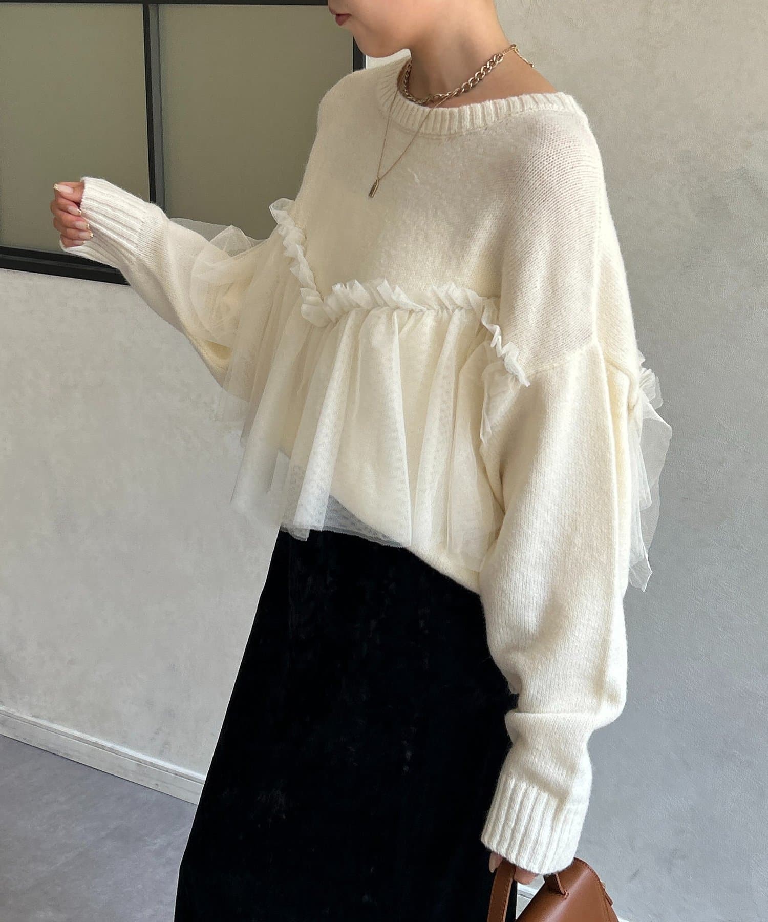 Thevon.(ゼヴォン) チュールビスチェドッキングニット