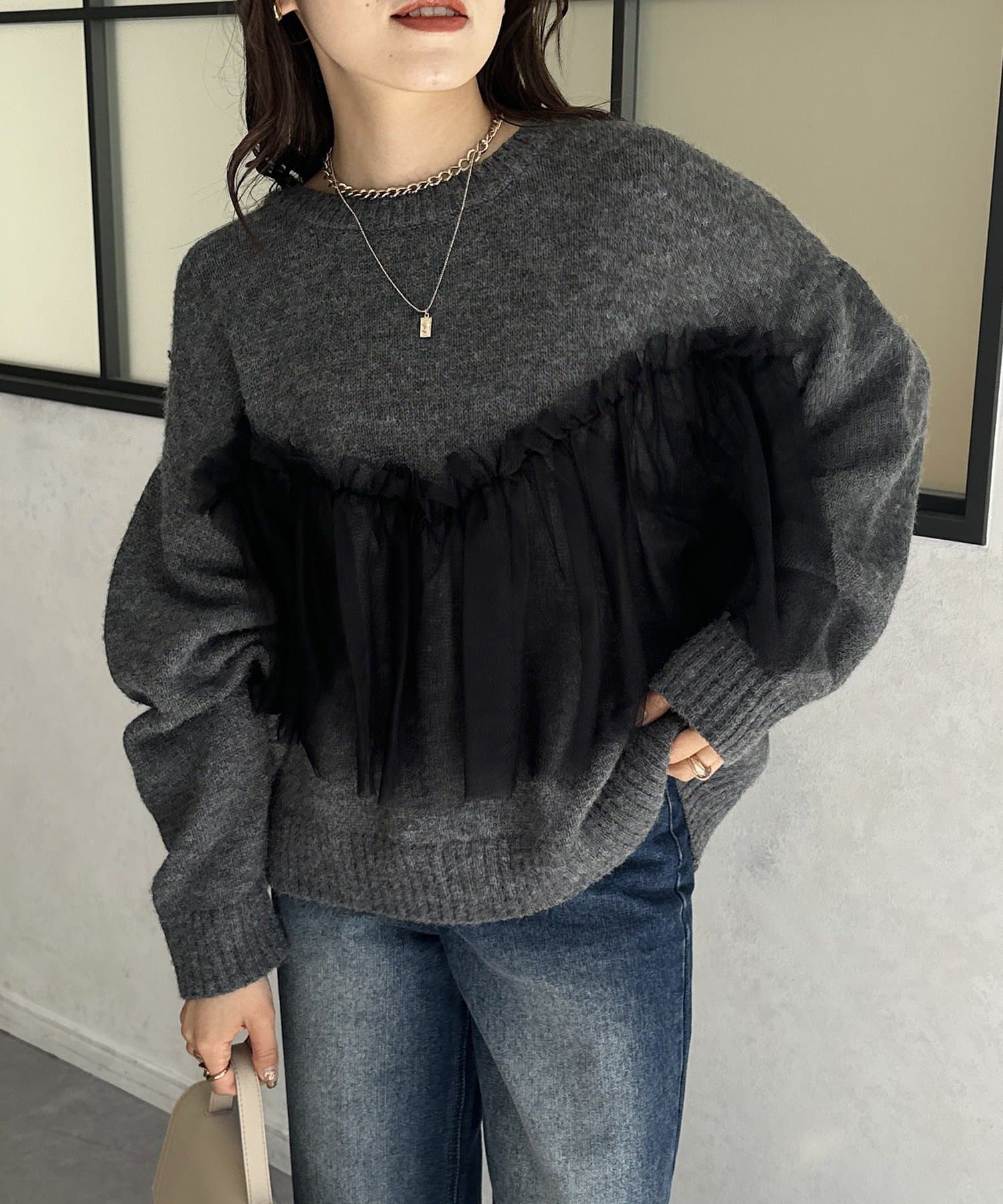 Thevon.(ゼヴォン) チュールビスチェドッキングニット