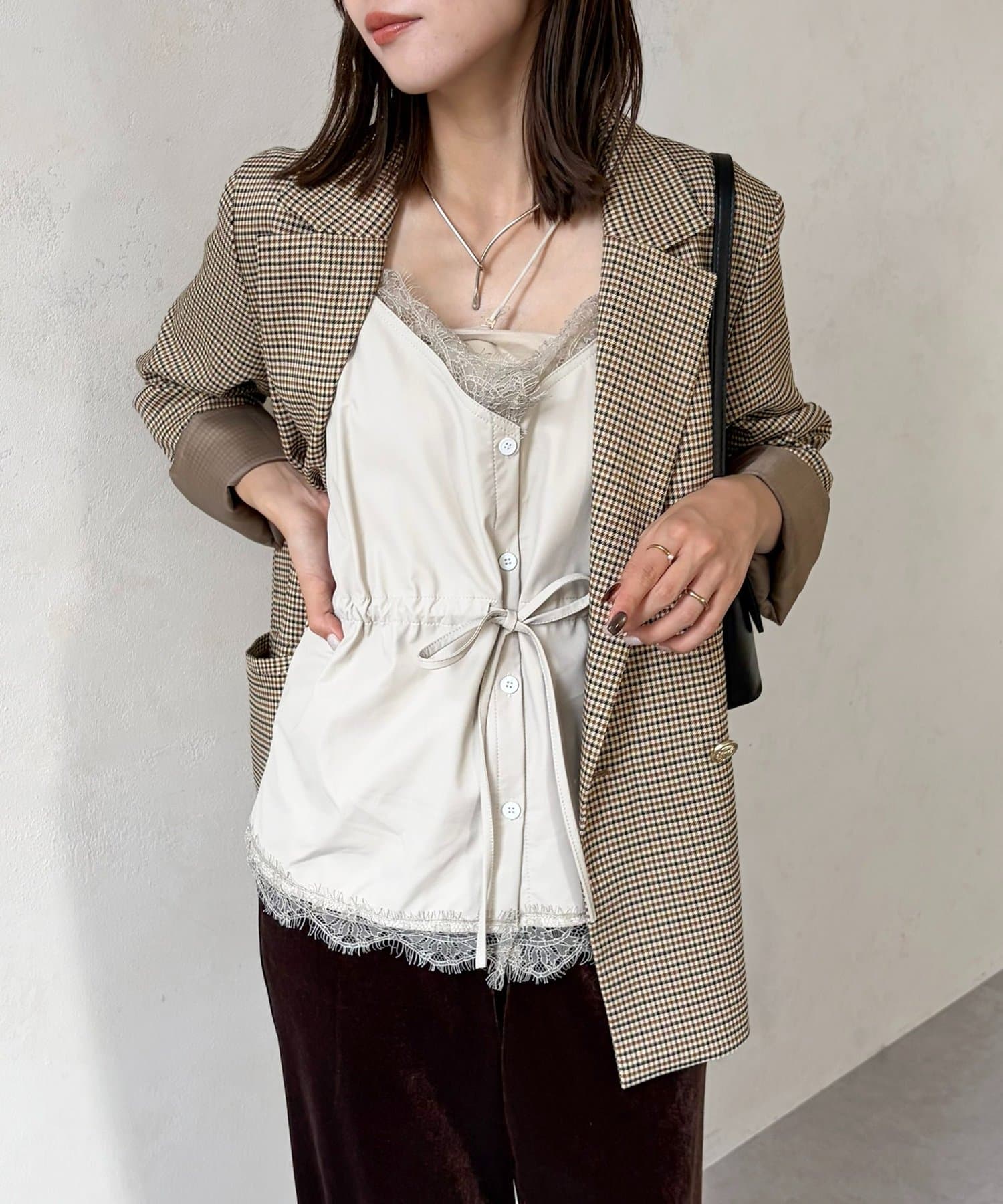 Thevon.(ゼヴォン) Fレザーリボンドロストキャミチュニック