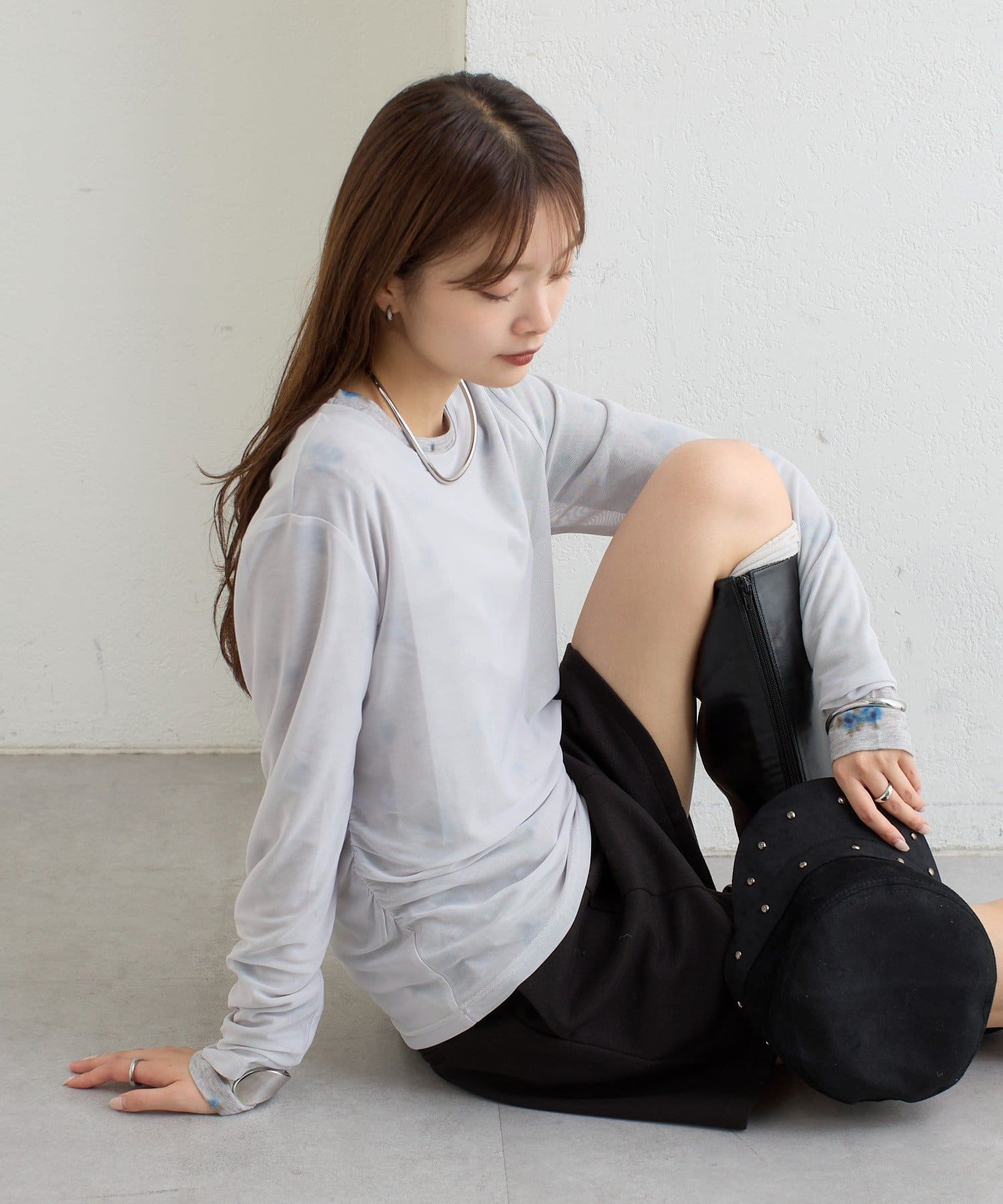 mystic(ミスティック) レイヤードチュールロングTシャツ