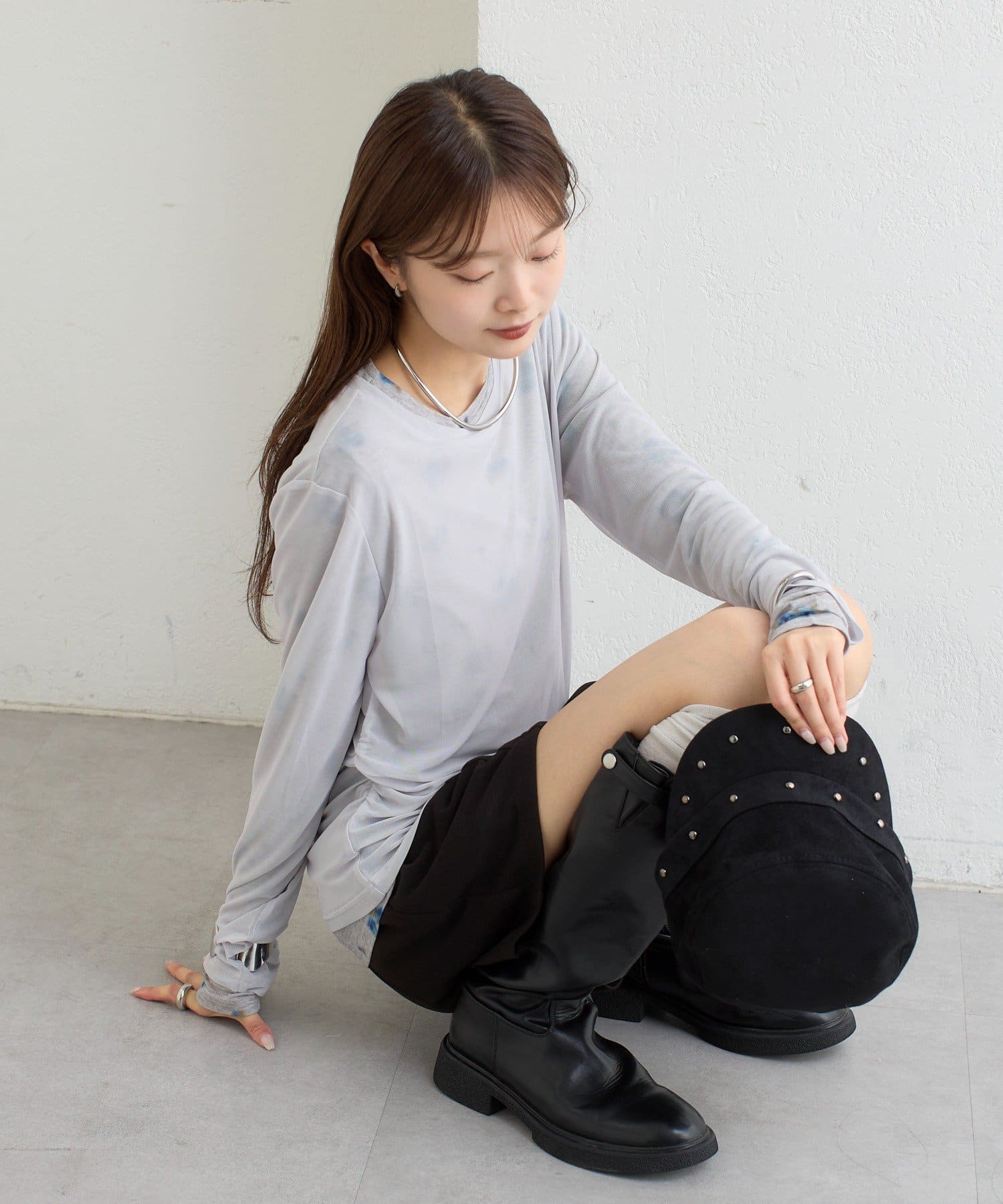 mystic(ミスティック) レイヤードチュールロングTシャツ