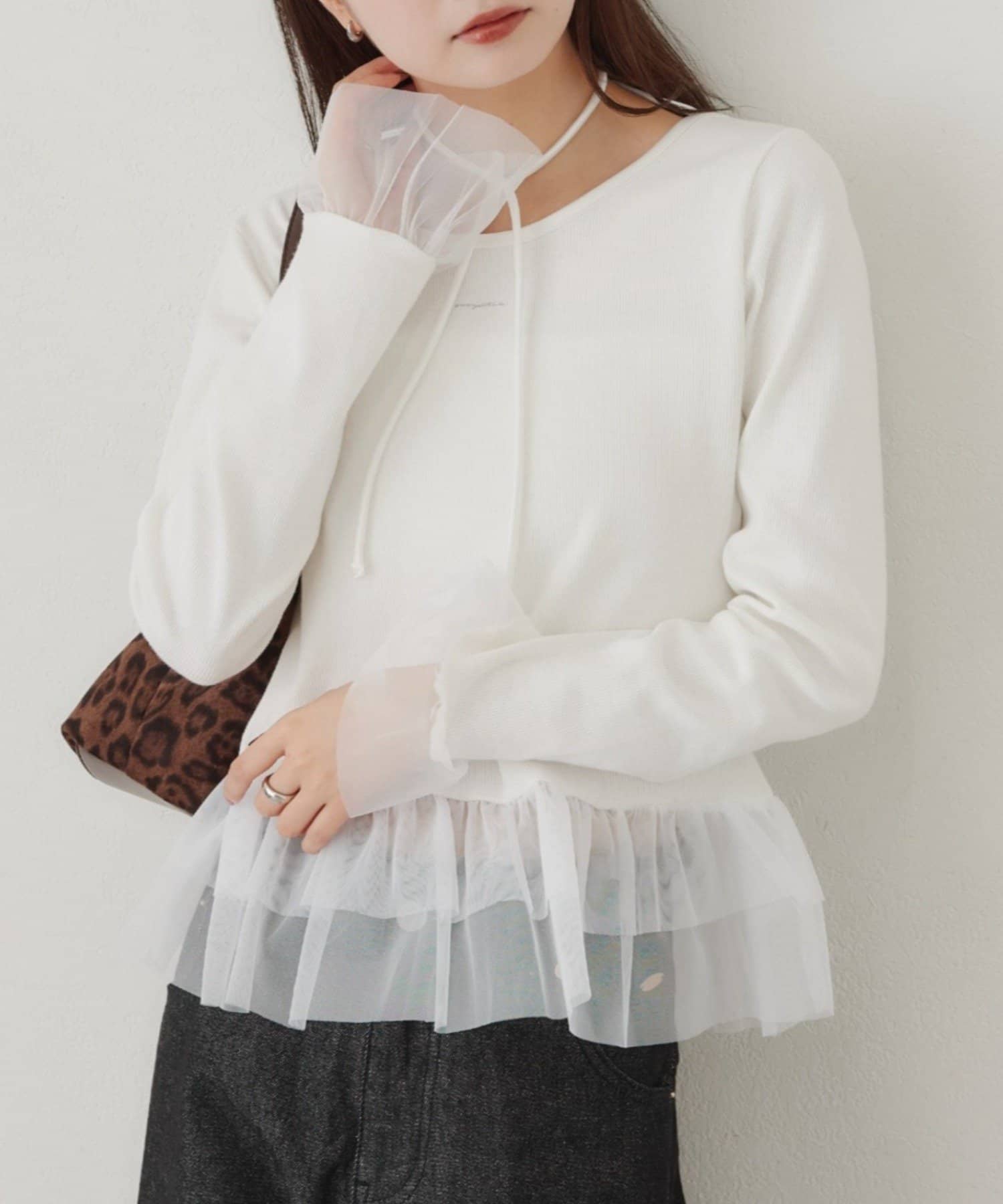 mystic(ミスティック) チュールヘムリブロングTシャツ
