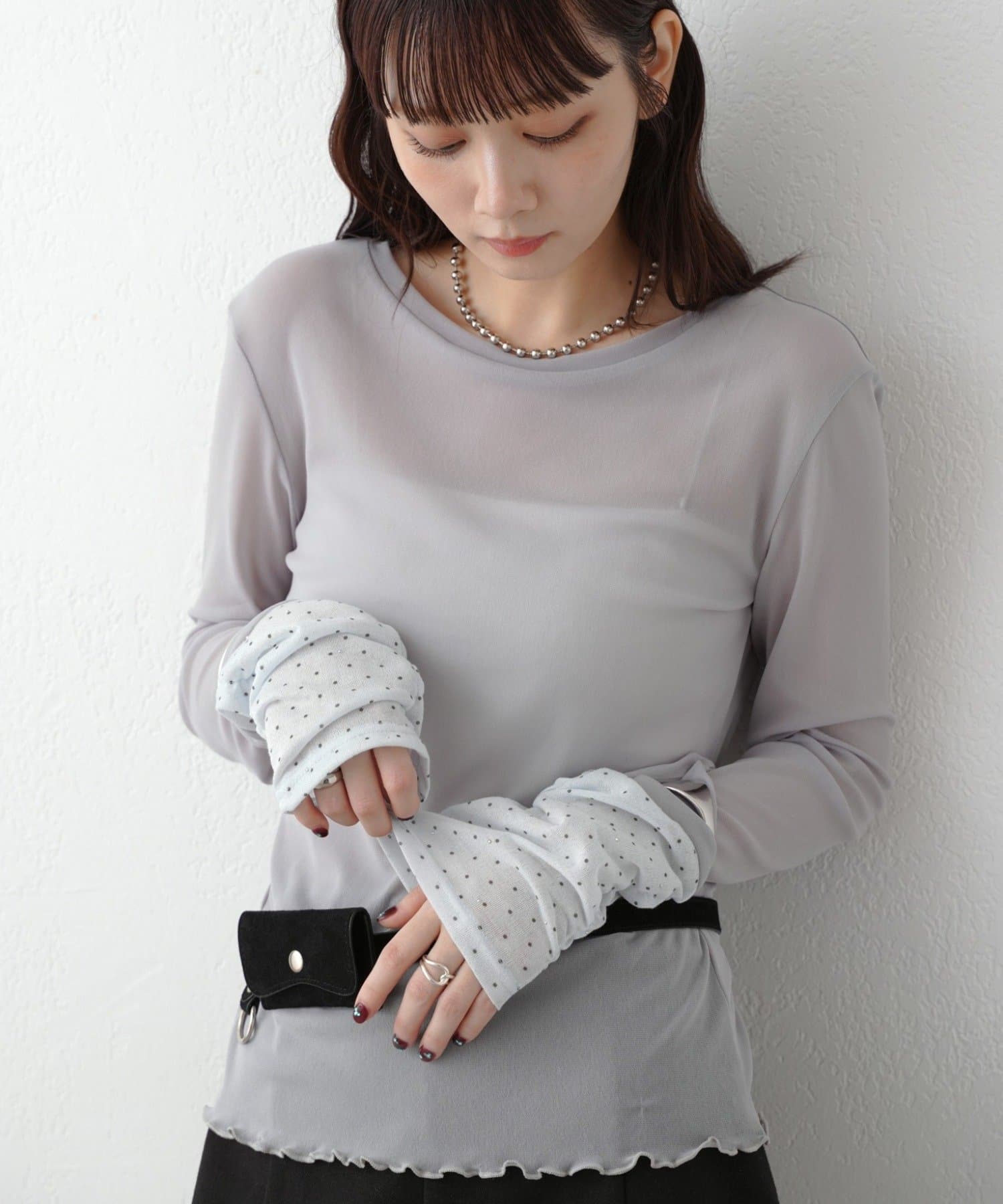 mystic(ミスティック) 袖切り替えクルーロングTシャツ