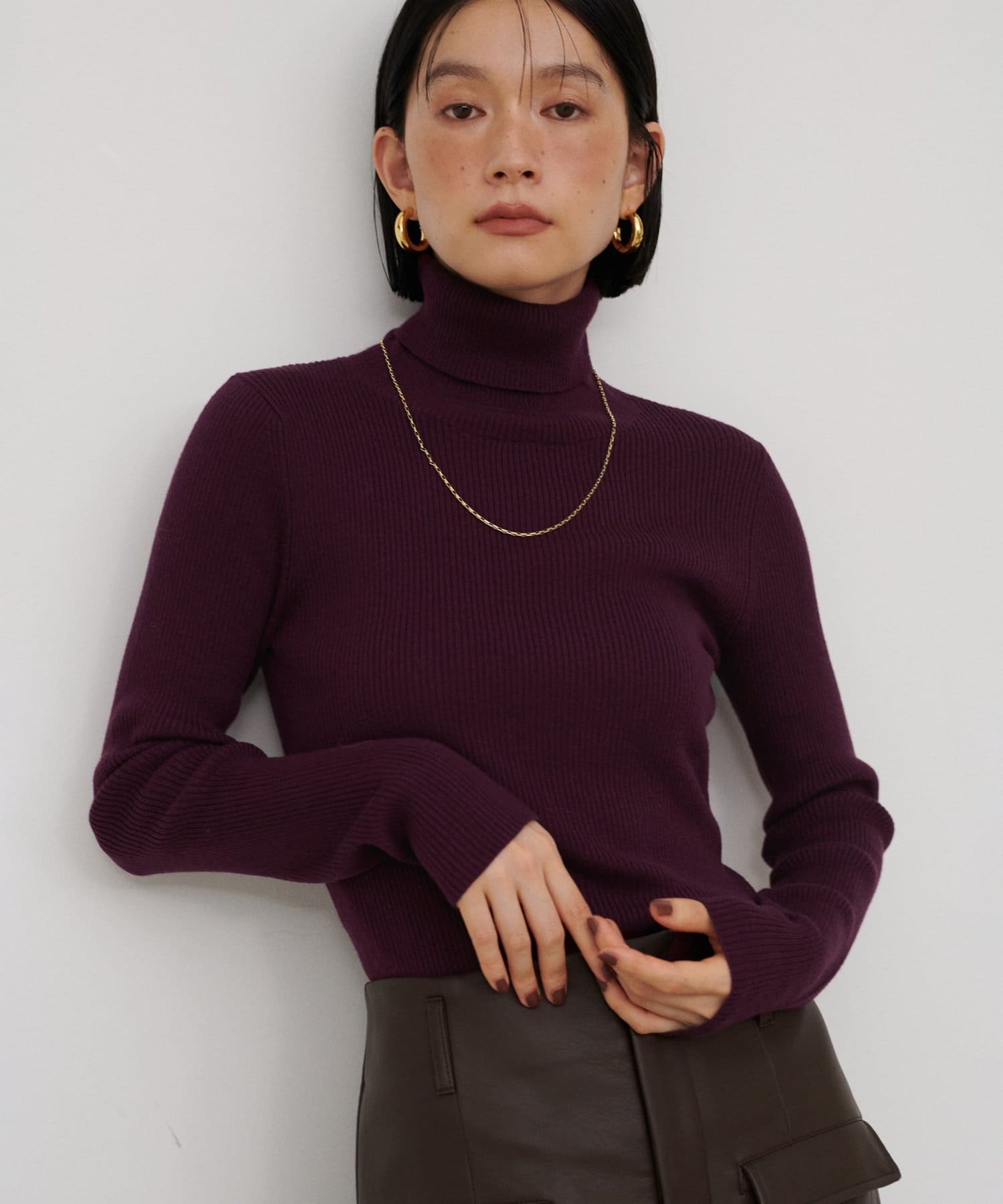LARUTA(ラルータ) カシミヤ混リブタートルプルオーバー