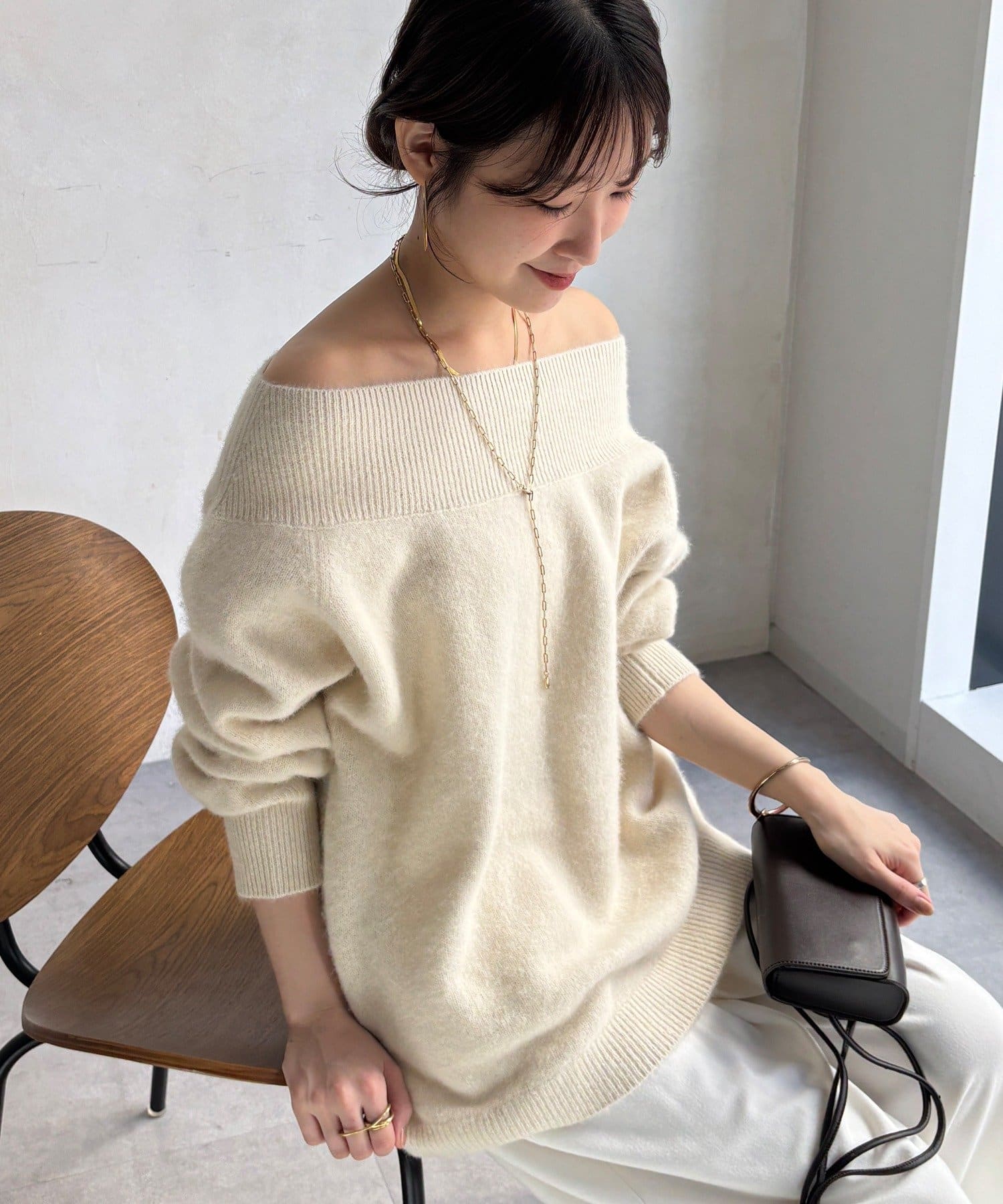DOUDOU(ドゥドゥ) 【15日から10％OFFで販売】【REI企画】ファーウールオフショル2wayニット