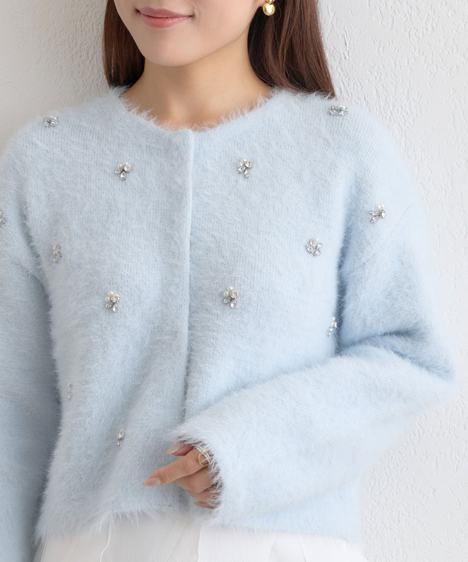 La boutique BonBon(ラブティックボンボン) フェザーヤーンビジュー刺繍ジャケットカーディガン