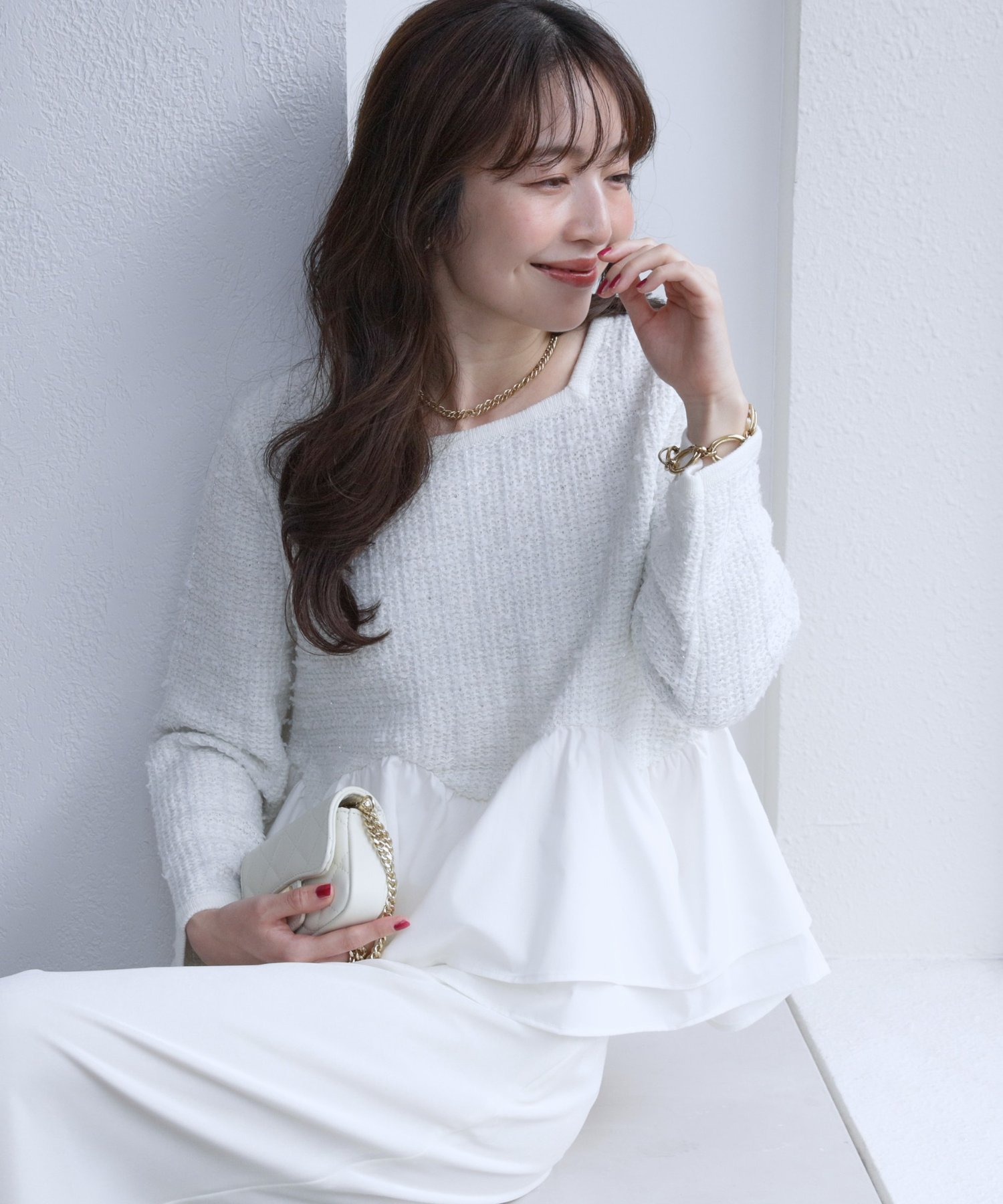 La boutique BonBon(ラブティックボンボン) ラメツイードペプラムニット