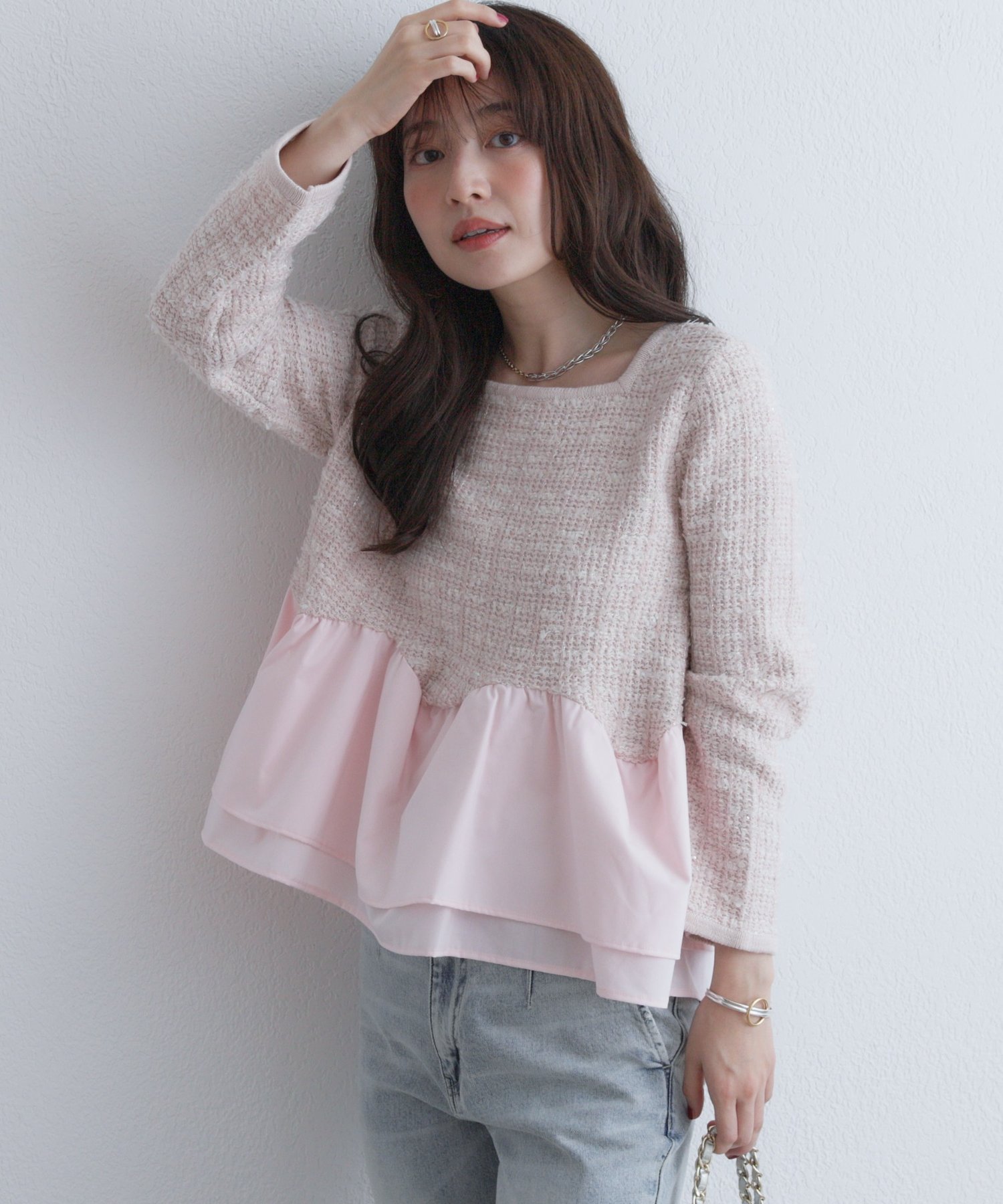 La boutique BonBon(ラブティックボンボン) ラメツイードペプラムニット