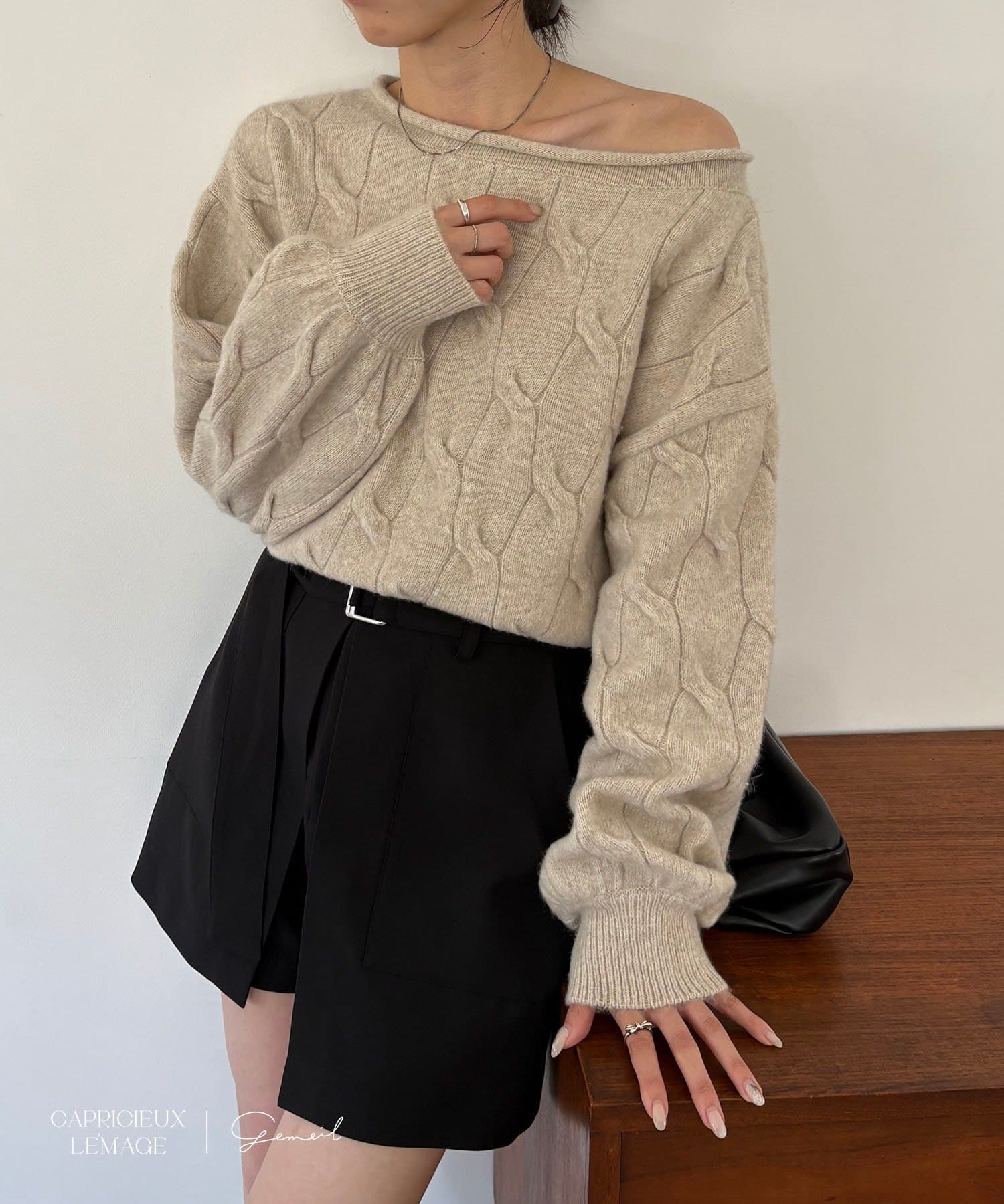 CAPRICIEUX LE'MAGE(カプリシュレマージュ) 【LE'MAGE×gemeilコラボ】2WAYケーブルリボンニット