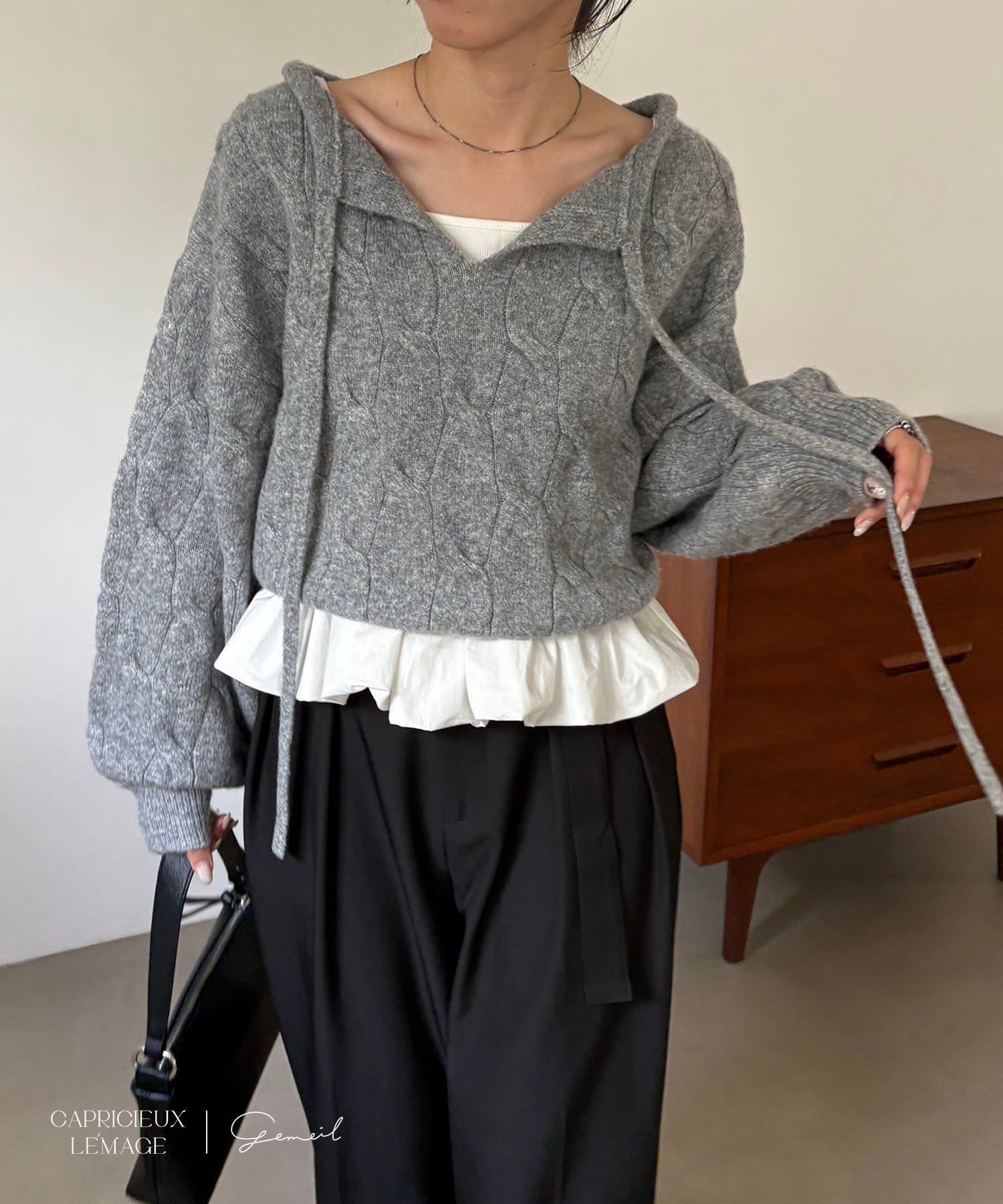 CAPRICIEUX LE'MAGE(カプリシュレマージュ) 【LE'MAGE×gemeilコラボ】2WAYケーブルリボンニット