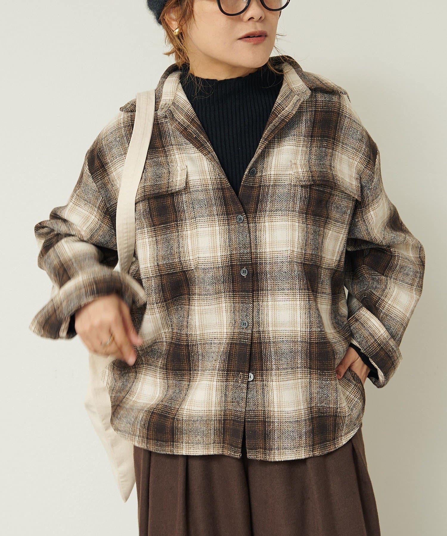 PUAL CE CIN(ピュアルセシン) オンブレ起毛チェックシャツ