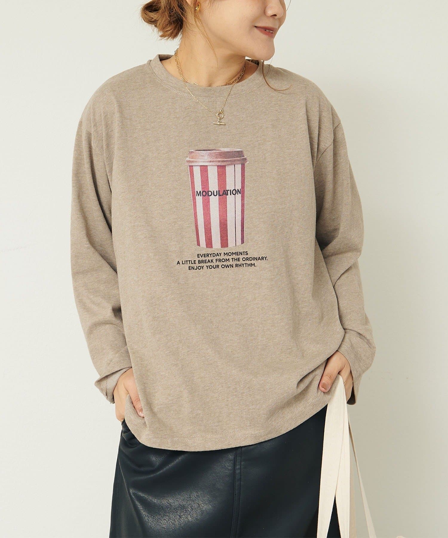 PUAL CE CIN(ピュアルセシン) コーヒーフォトプリントロングスリーブTシャツ