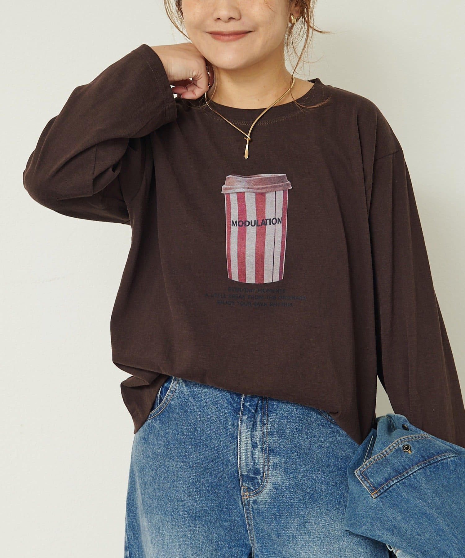 PUAL CE CIN(ピュアルセシン) コーヒーフォトプリントロングスリーブTシャツ