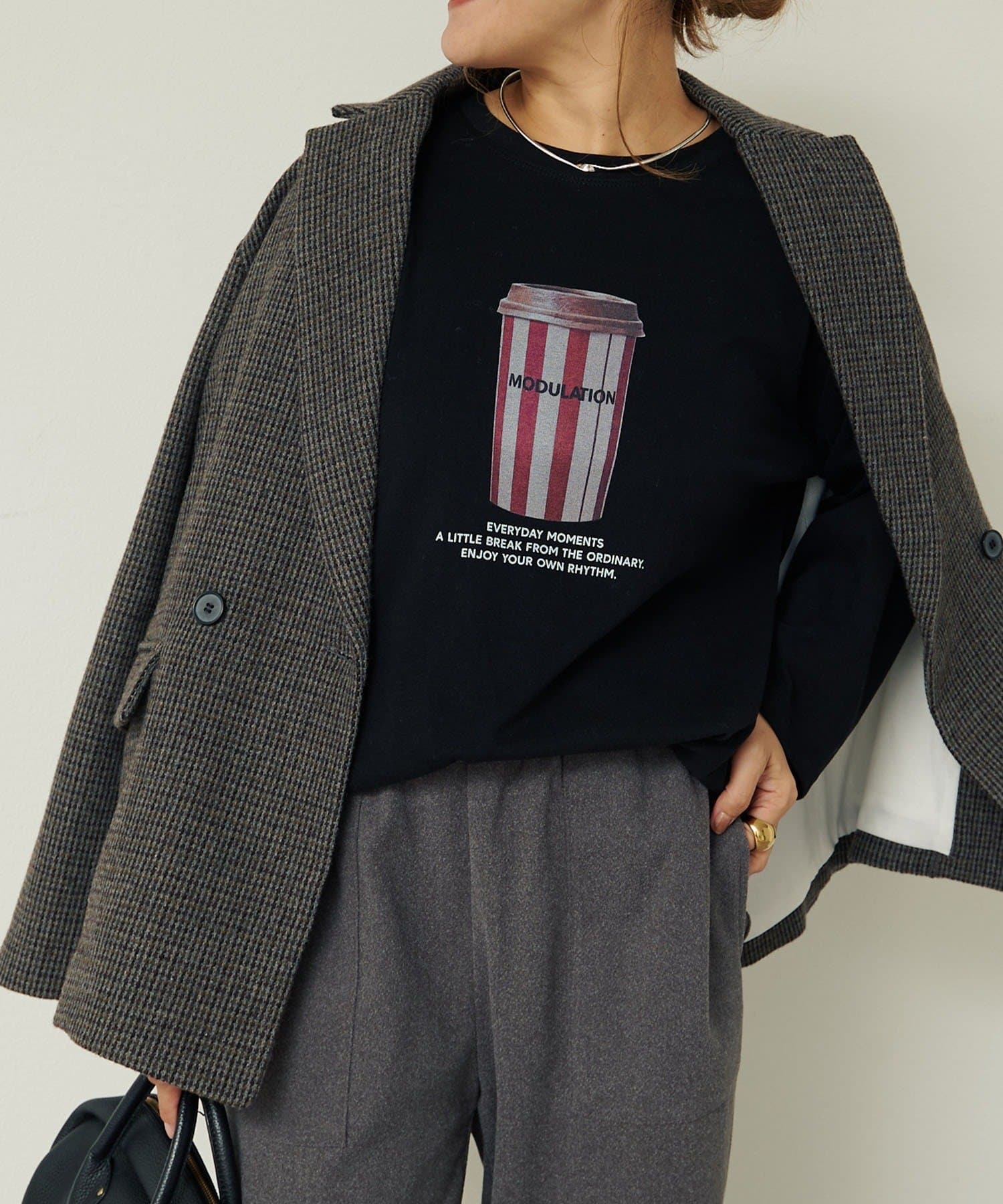 PUAL CE CIN(ピュアルセシン) コーヒーフォトプリントロングスリーブTシャツ