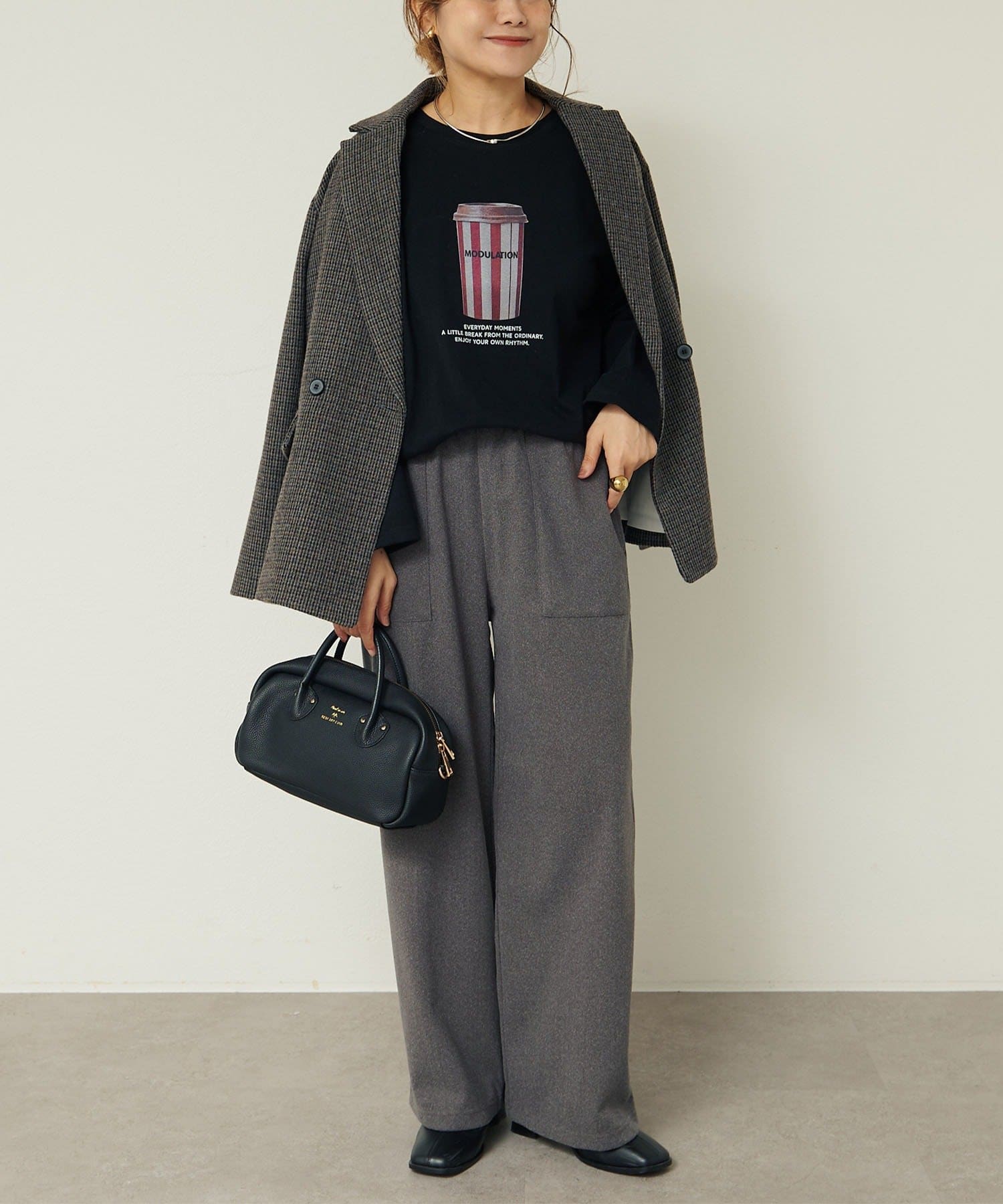 PUAL CE CIN(ピュアルセシン) コーヒーフォトプリントロングスリーブTシャツ