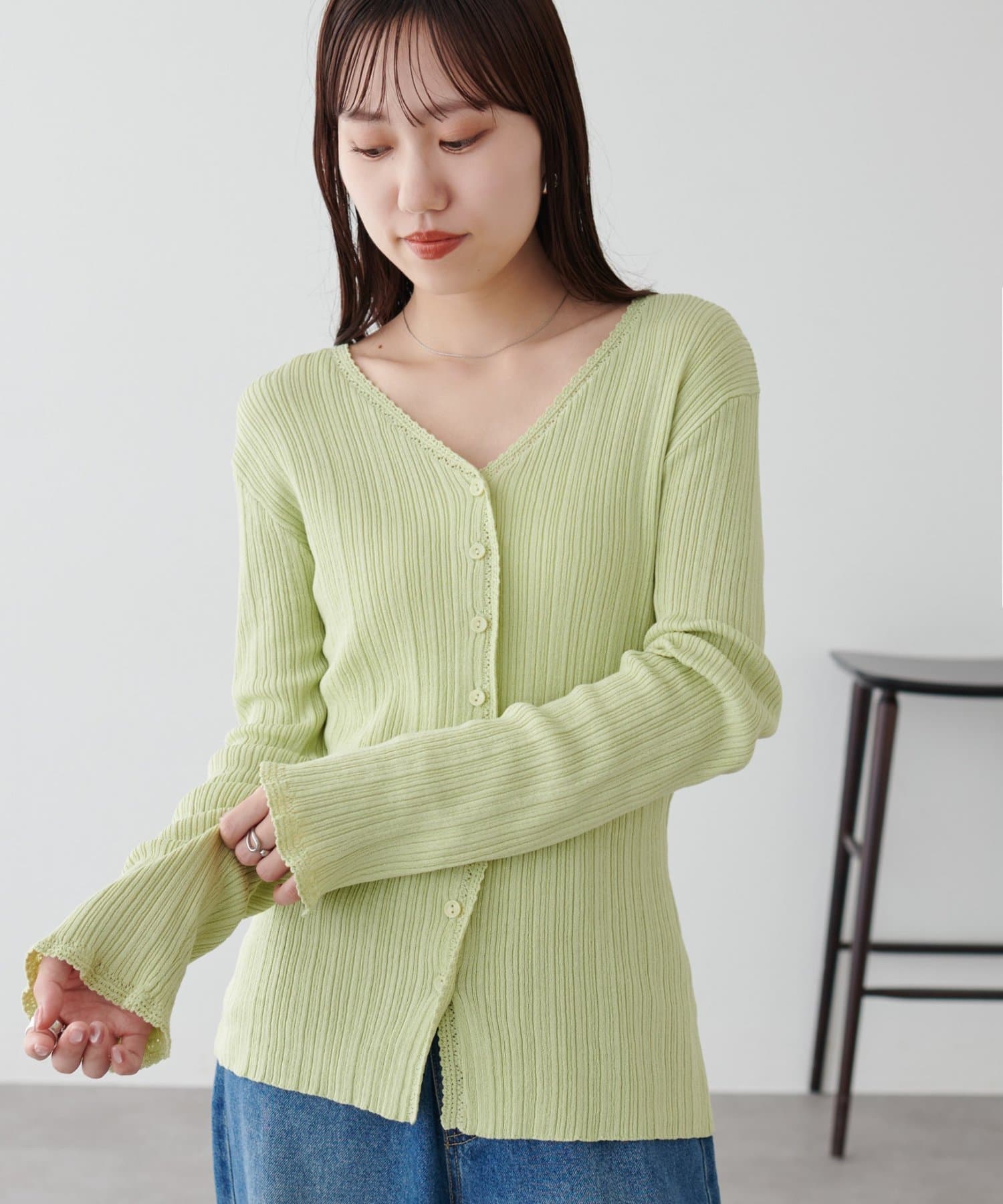 OUTLET(アウトレット) 【Discoat】ピコ刺繍リブカーディガン