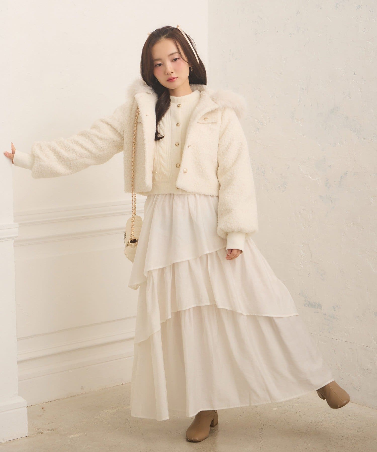 NICE CLAUP / OLIVE des OLIVE OUTLET(ナイスクラップ  / オリーブ デ オリーブ アウトレット) 【Seemi.】パール付ドッキングワンピ
