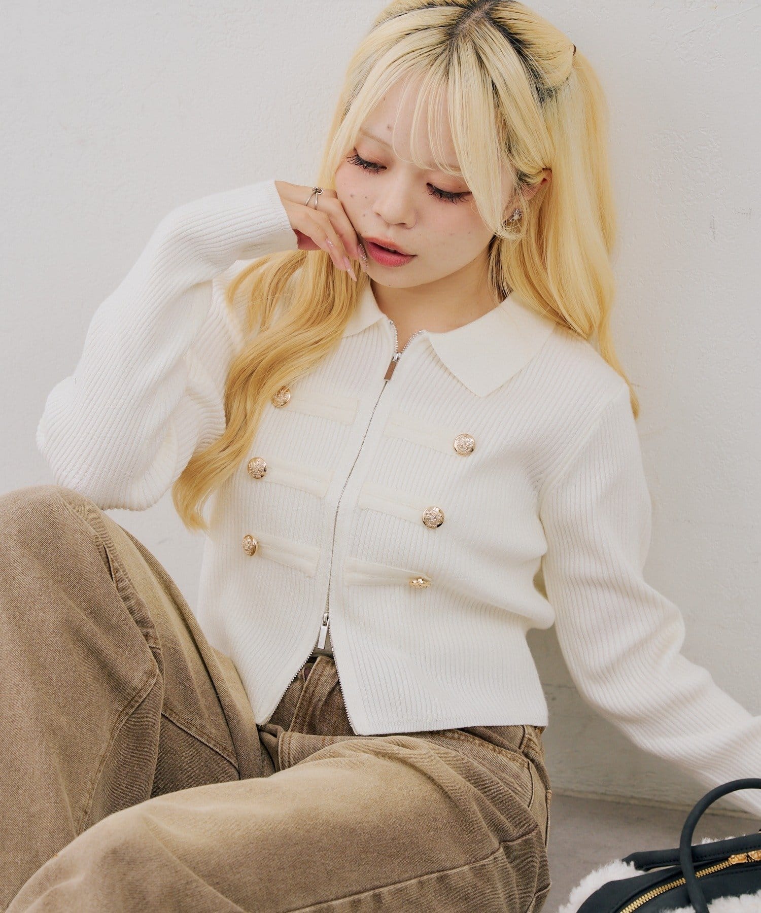 NICE CLAUP / OLIVE des OLIVE OUTLET(ナイスクラップ  / オリーブ デ オリーブ アウトレット) 【continuer】ナポレオン風WZIPニット