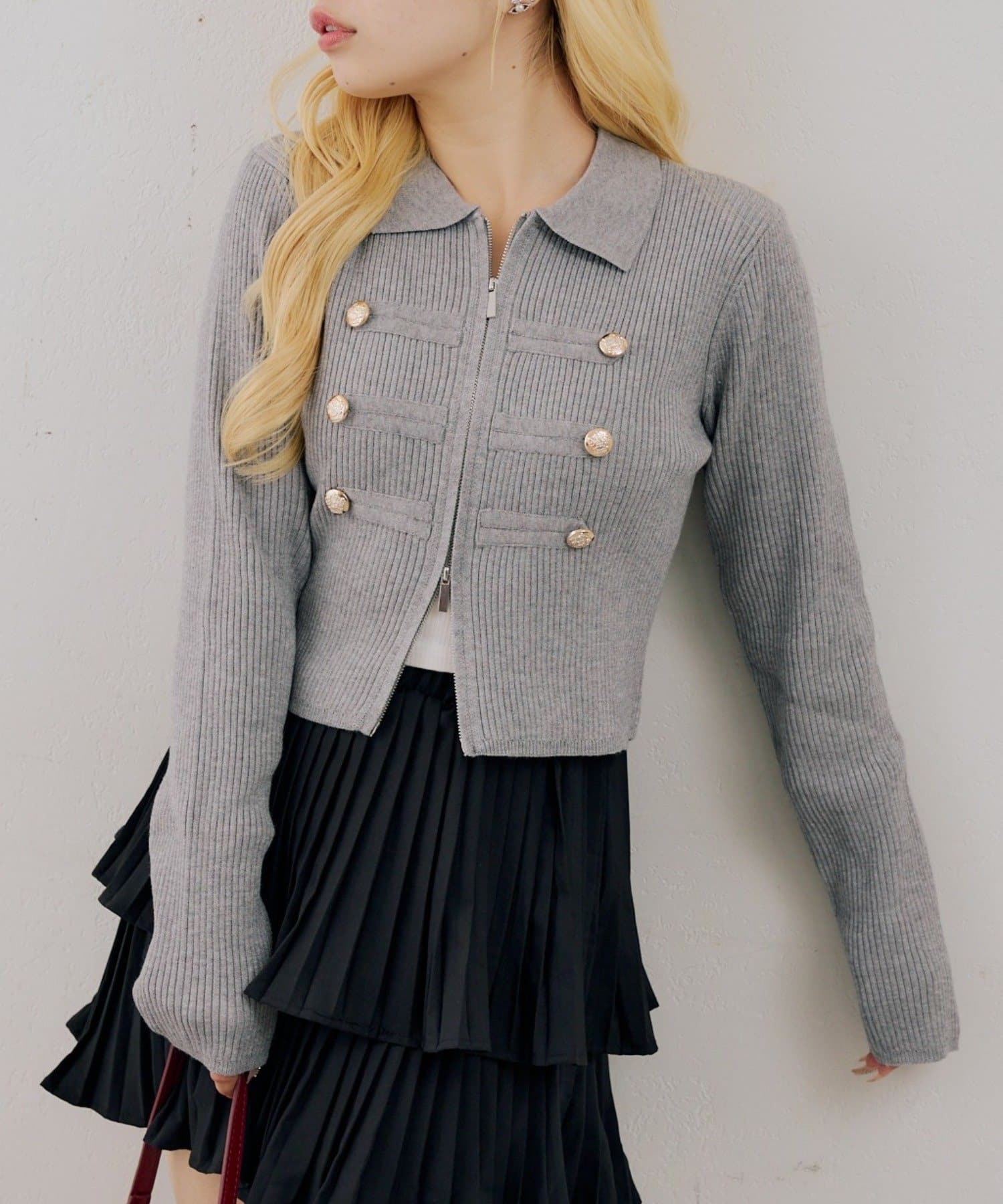 NICE CLAUP / OLIVE des OLIVE OUTLET(ナイスクラップ  / オリーブ デ オリーブ アウトレット) 【continuer】ナポレオン風WZIPニット