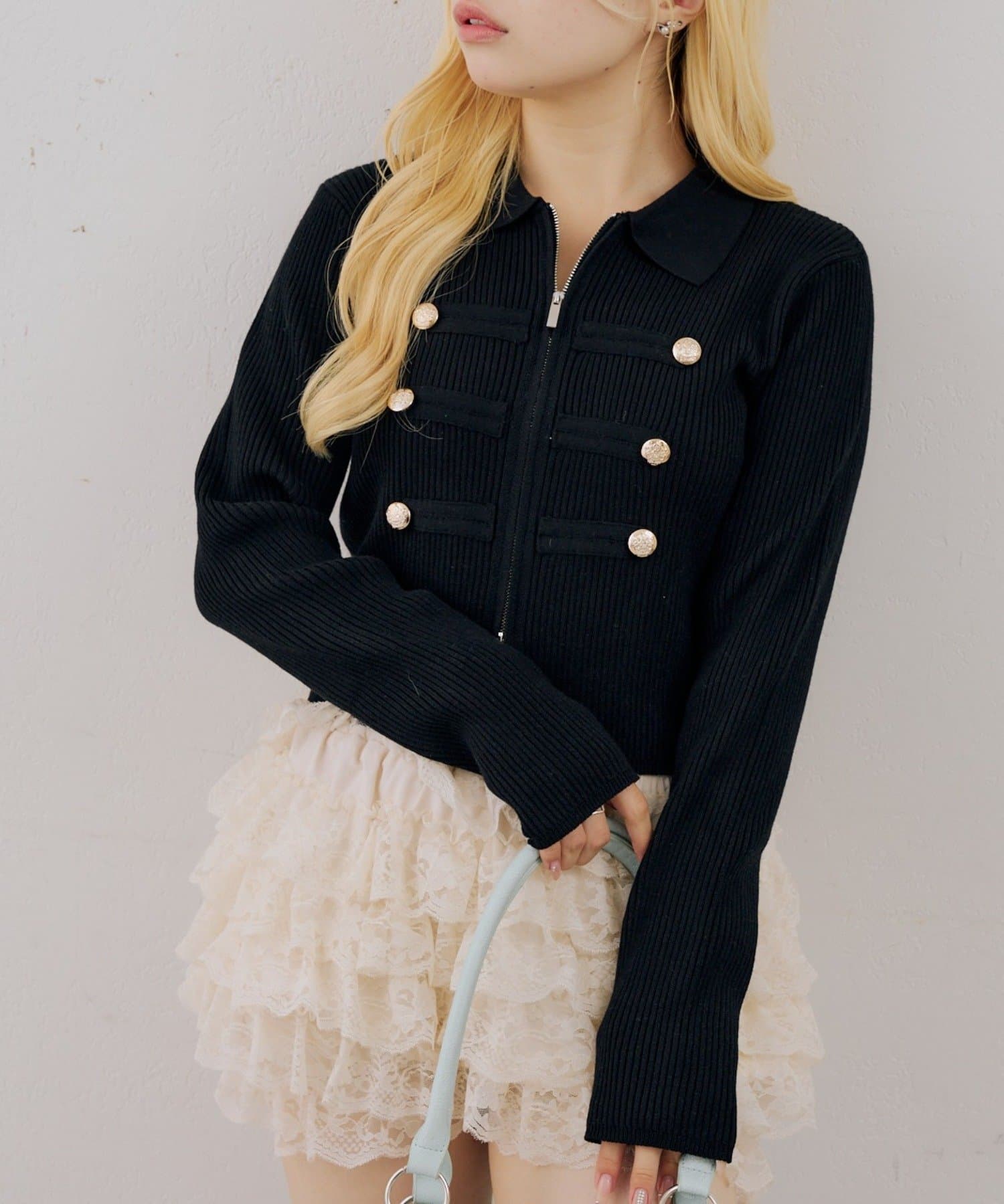 NICE CLAUP / OLIVE des OLIVE OUTLET(ナイスクラップ  / オリーブ デ オリーブ アウトレット) 【continuer】ナポレオン風WZIPニット