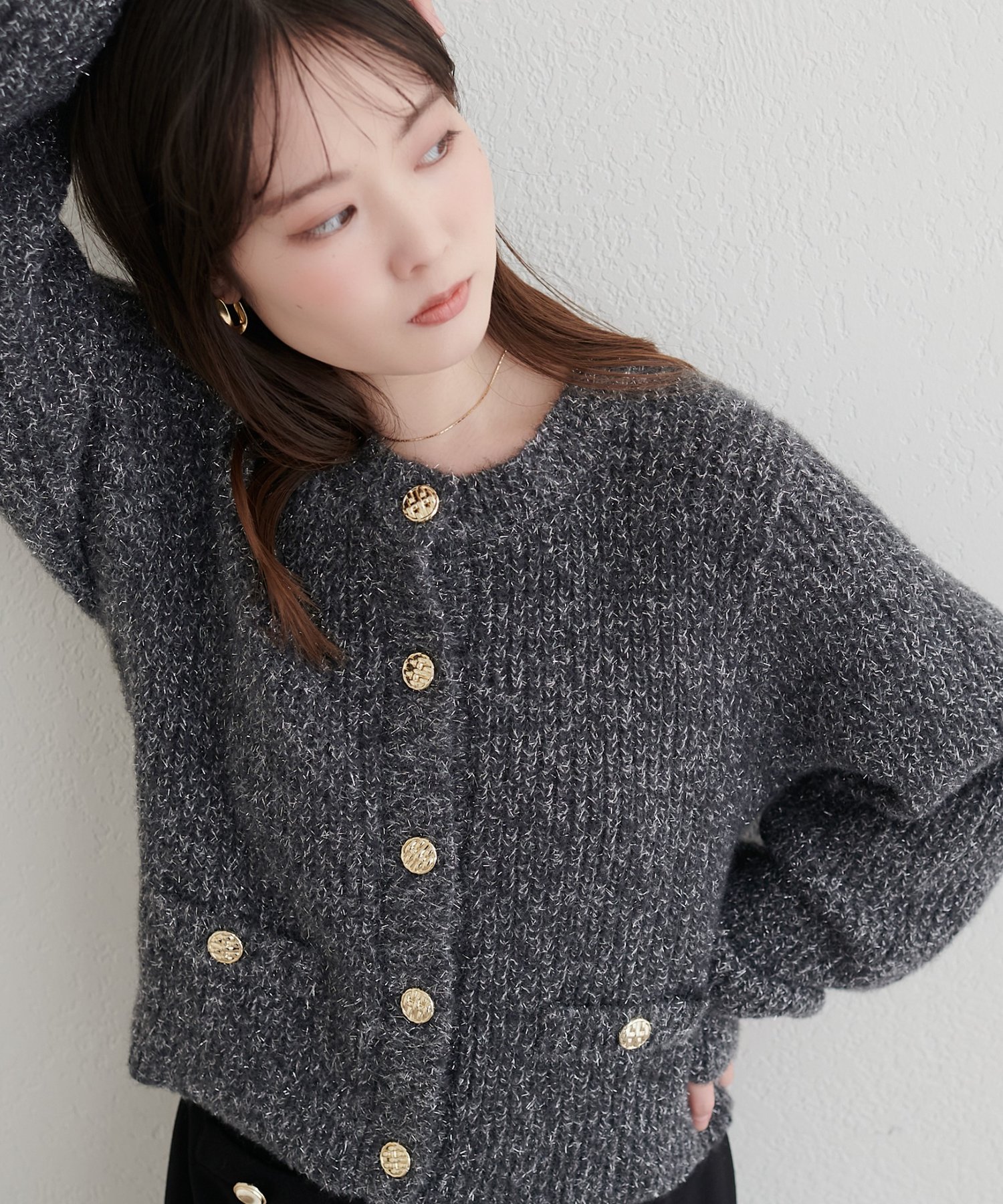 natural couture(ナチュラルクチュール) メランジラメニットカーディガン