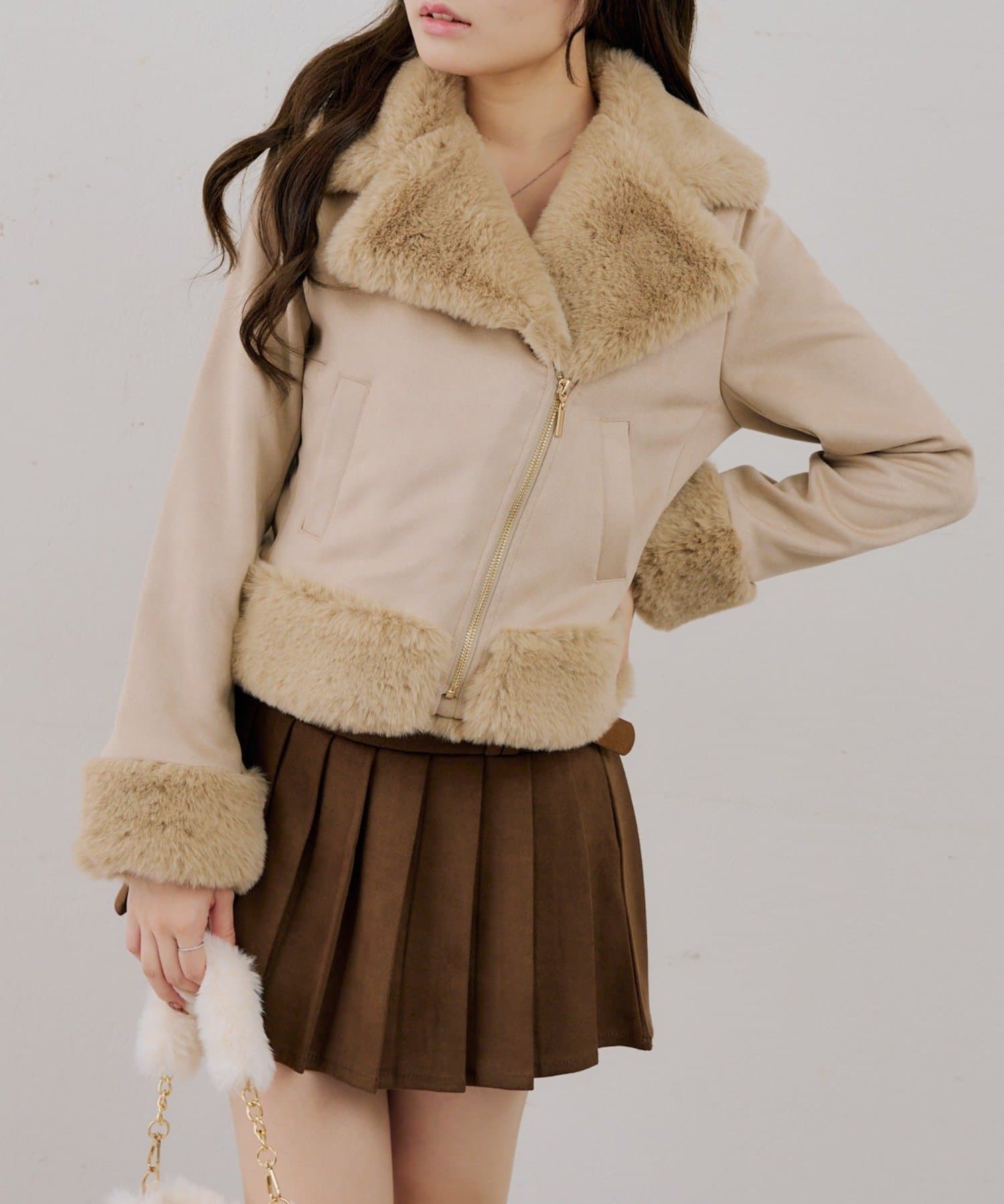 NICE CLAUP / OLIVE des OLIVE OUTLET(ナイスクラップ  / オリーブ デ オリーブ アウトレット) 【RMAF】フェイクファー付ライダースジャケット