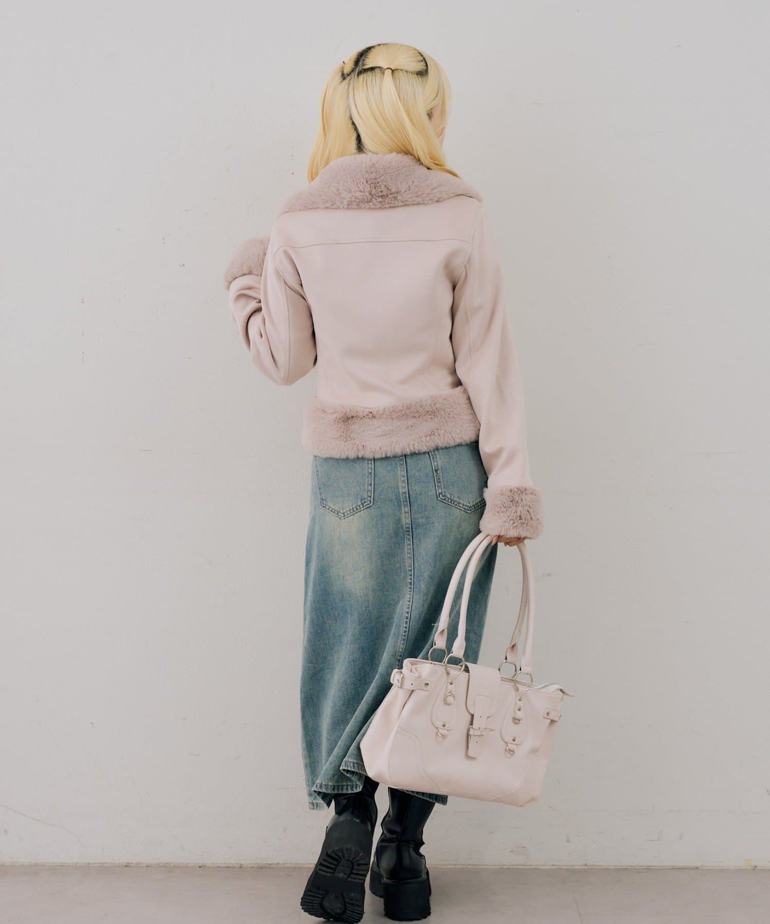 NICE CLAUP / OLIVE des OLIVE OUTLET(ナイスクラップ  / オリーブ デ オリーブ アウトレット) 【RMAF】フェイクファー付ライダースジャケット