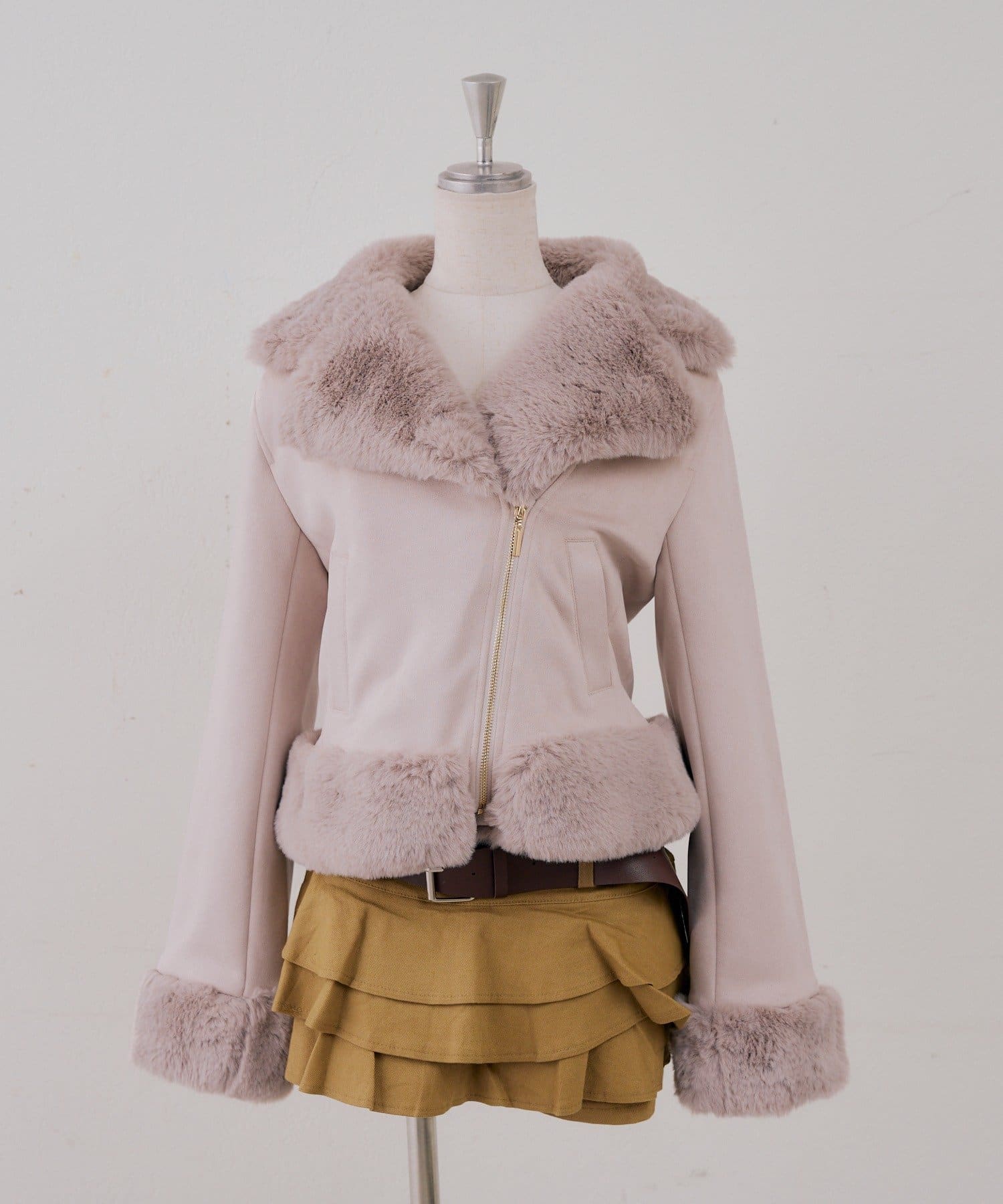 NICE CLAUP / OLIVE des OLIVE OUTLET(ナイスクラップ  / オリーブ デ オリーブ アウトレット) 【RMAF】フェイクファー付ライダースジャケット