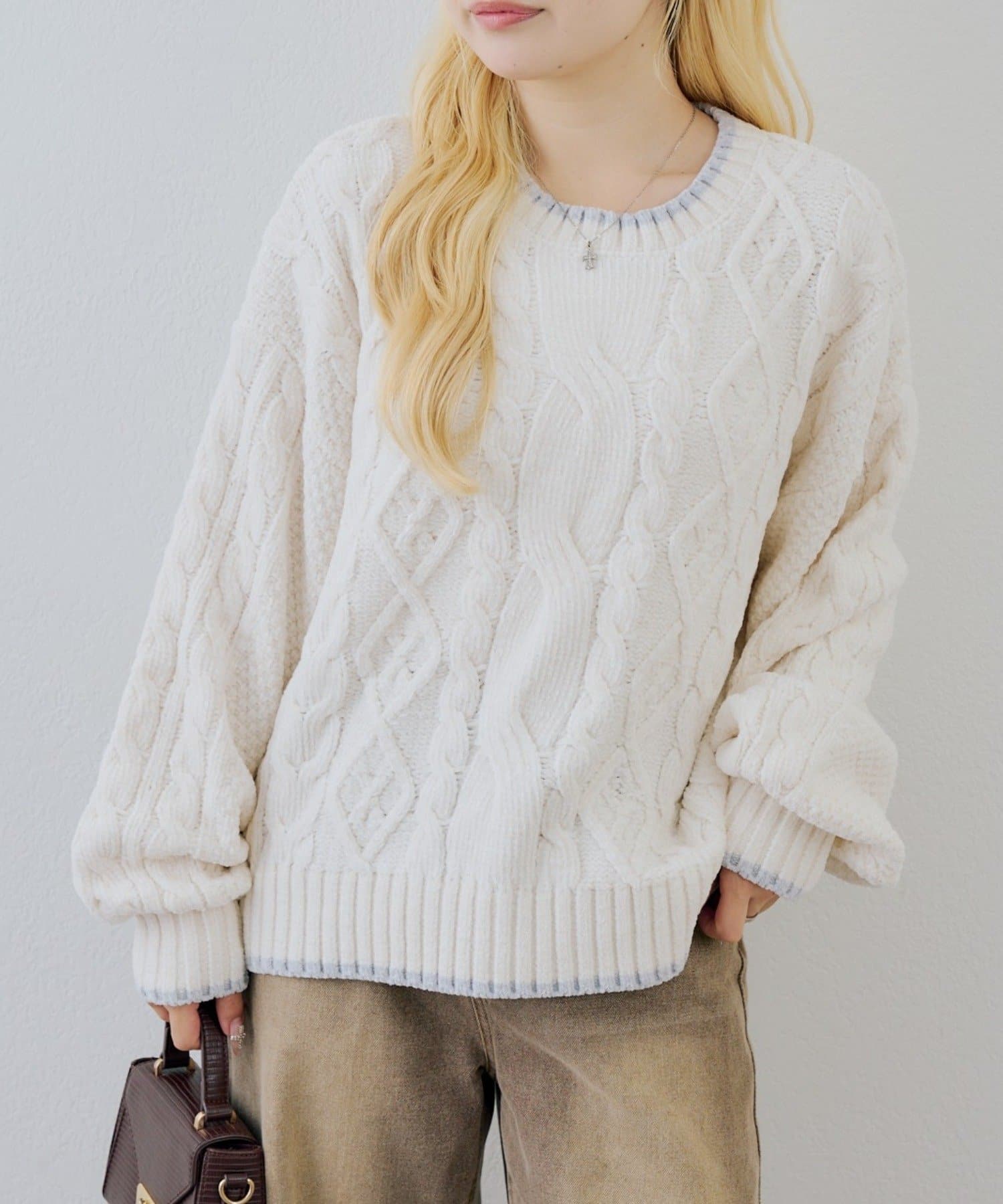 NICE CLAUP / OLIVE des OLIVE OUTLET(ナイスクラップ  / オリーブ デ オリーブ アウトレット) 【ANOTHER BRANCH】ベロアモールケーブルニット