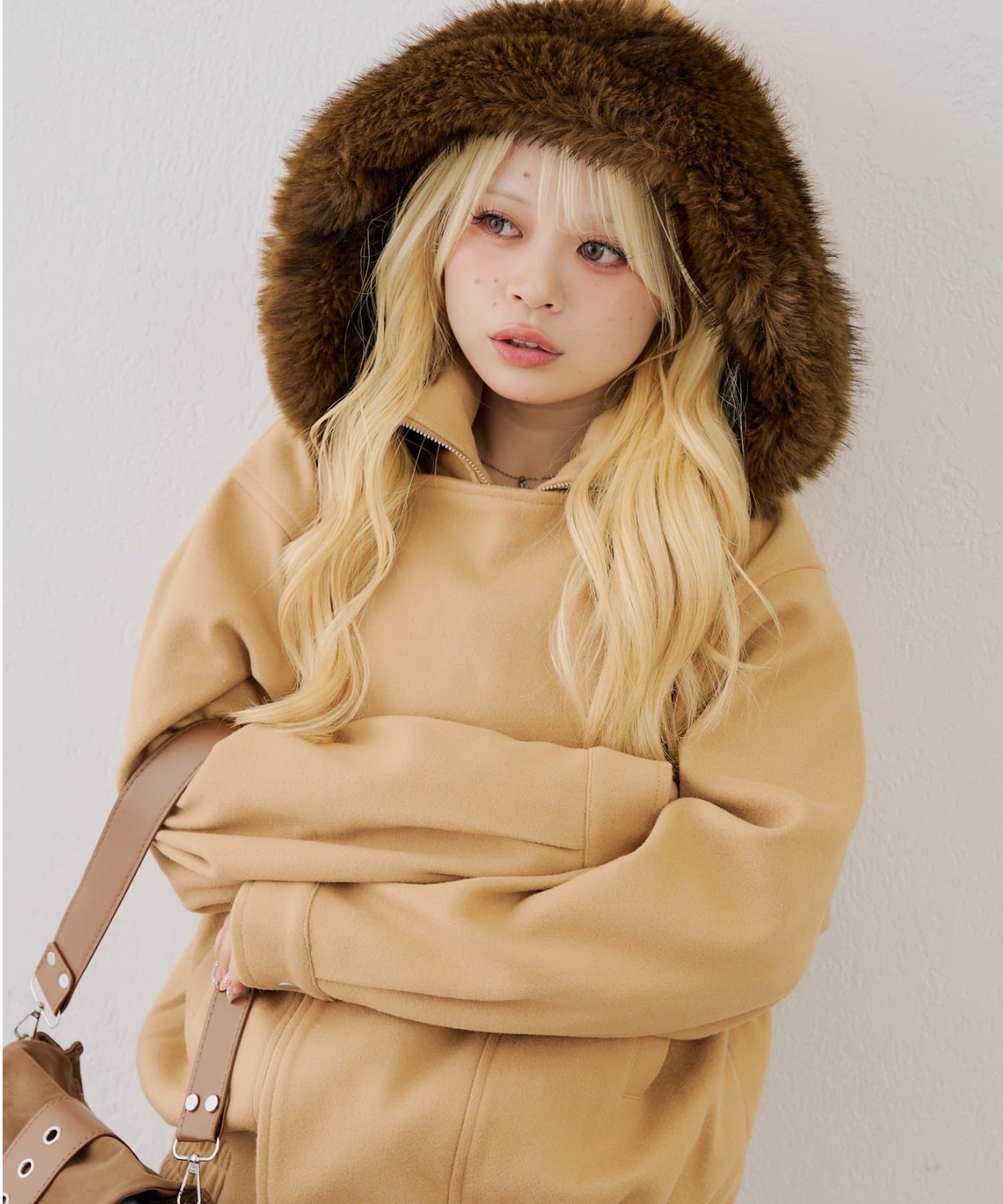 NICE CLAUP / OLIVE des OLIVE OUTLET(ナイスクラップ  / オリーブ デ オリーブ アウトレット) 【continuer】フェイクファーフード付ライダースジャケット