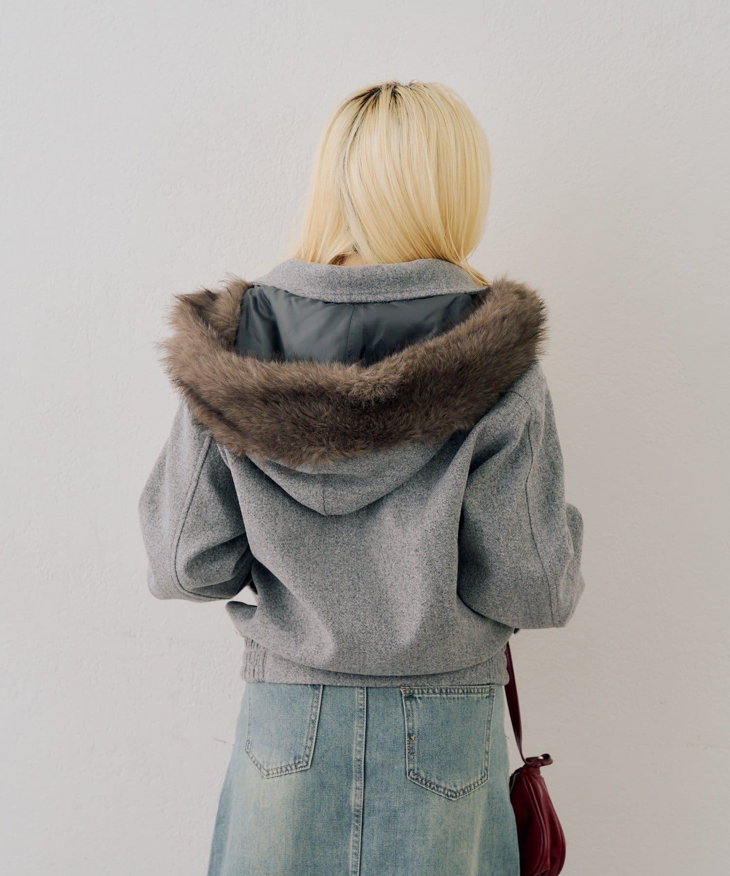 NICE CLAUP / OLIVE des OLIVE OUTLET(ナイスクラップ  / オリーブ デ オリーブ アウトレット) 【continuer】フェイクファーフード付ライダースジャケット