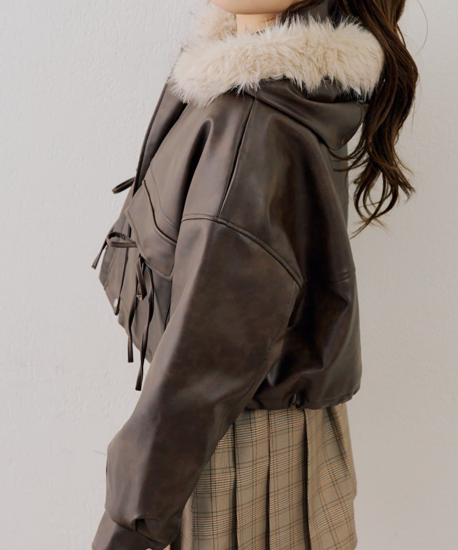 NICE CLAUP / OLIVE des OLIVE OUTLET(ナイスクラップ  / オリーブ デ オリーブ アウトレット) 【ANOTHER BRANCH】フードファーリボン付ブルゾン