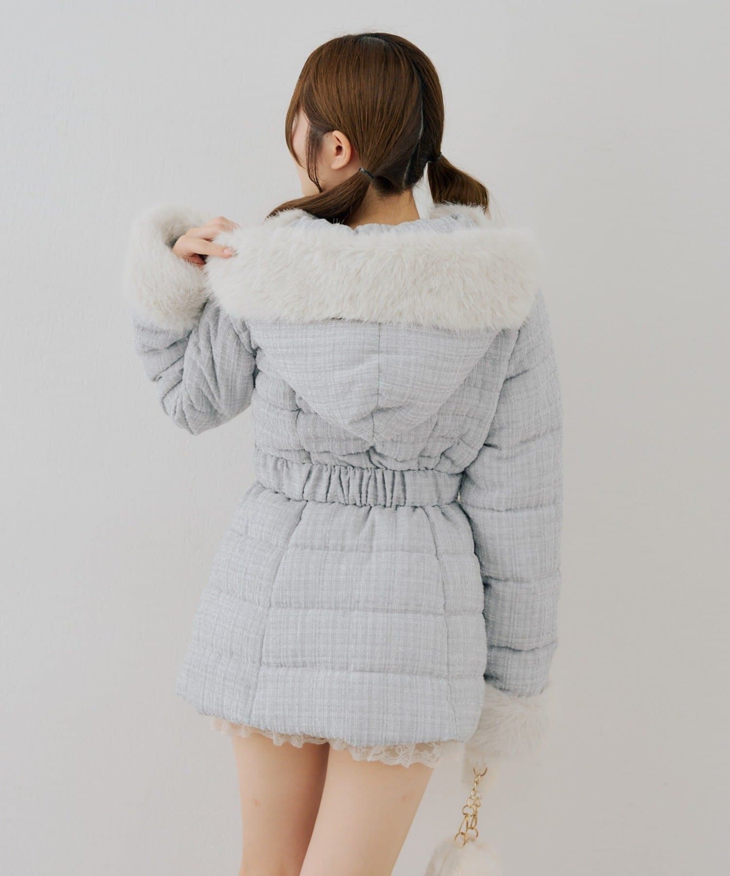 NICE CLAUP / OLIVE des OLIVE OUTLET(ナイスクラップ  / オリーブ デ オリーブ アウトレット) 【continuer】ウエストベルトツィード中綿コート