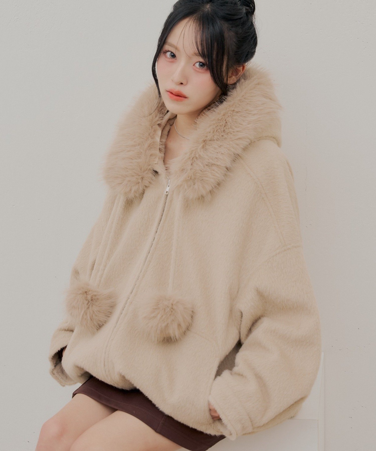 Chico(チコ) ファー付きフードシャギーブルゾン