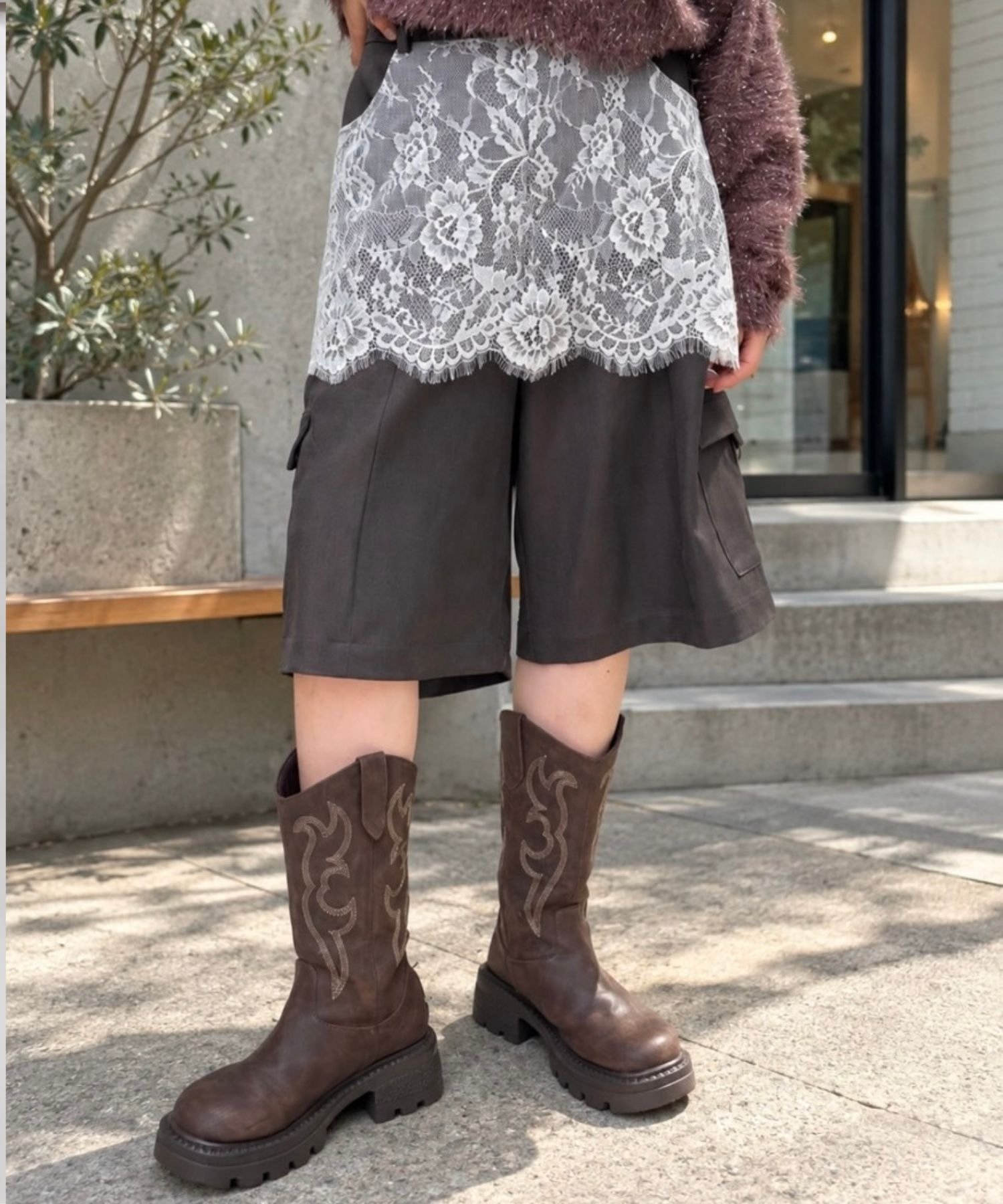 w closet(ダブルクローゼット) レースハーフカーゴパンツ