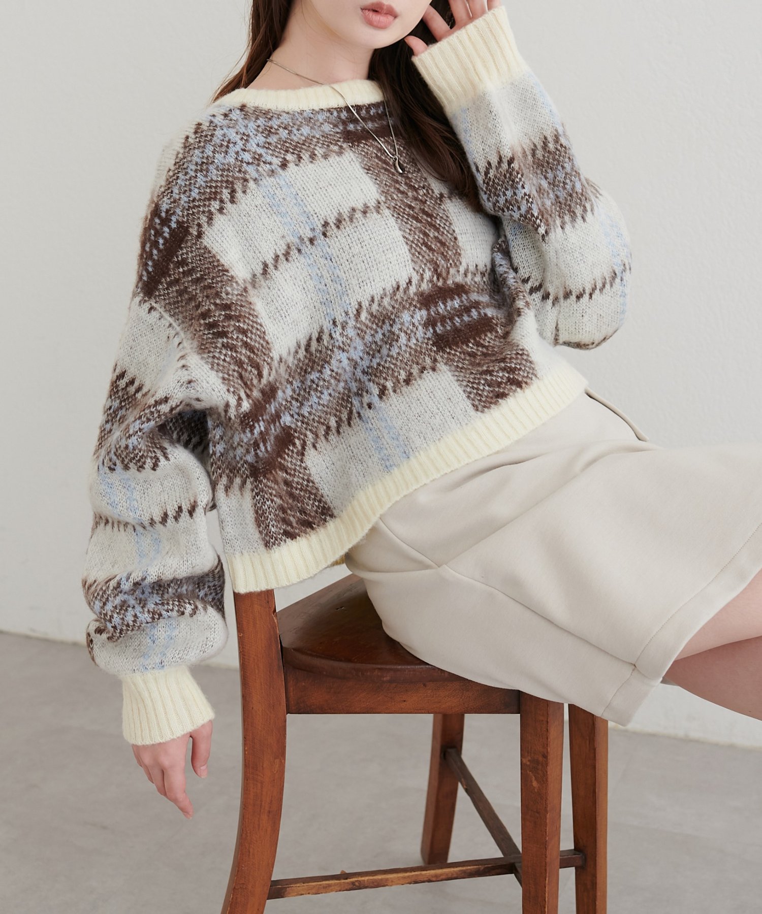 natural couture(ナチュラルクチュール) シャギーチェックニット
