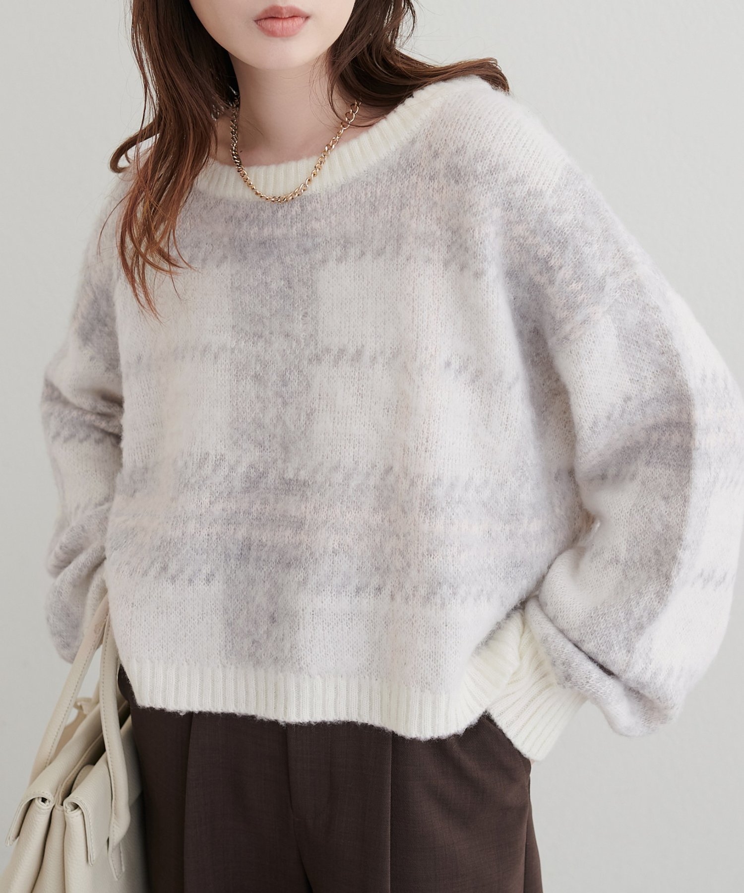 natural couture(ナチュラルクチュール) シャギーチェックニット