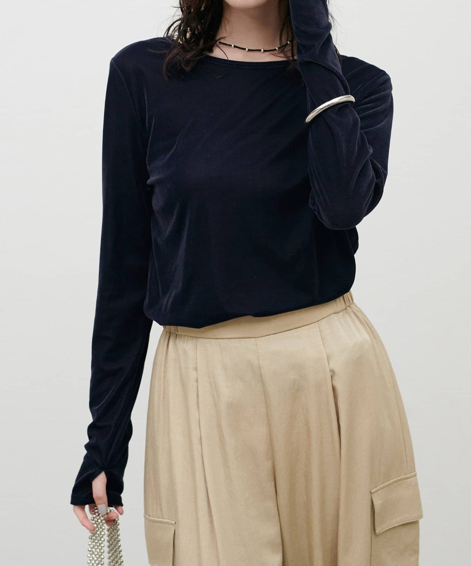 NICE CLAUP / OLIVE des OLIVE OUTLET(ナイスクラップ  / オリーブ デ オリーブ アウトレット) 【LARUTA】長袖シアーとろもちベロアプルオーバー