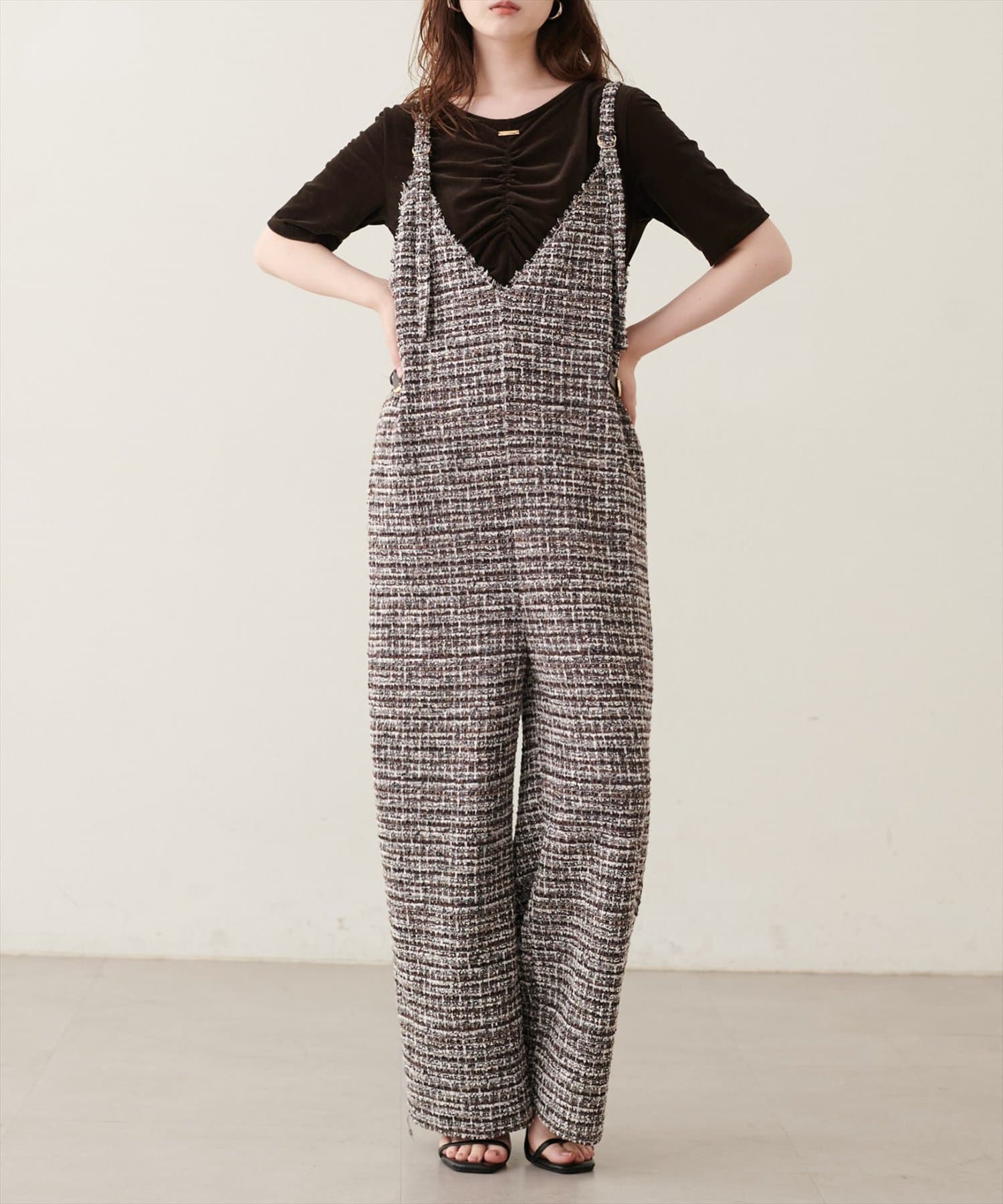 NICE CLAUP / OLIVE des OLIVE OUTLET(ナイスクラップ  / オリーブ デ オリーブ アウトレット) 【natural couture】ニットツイードサロペット