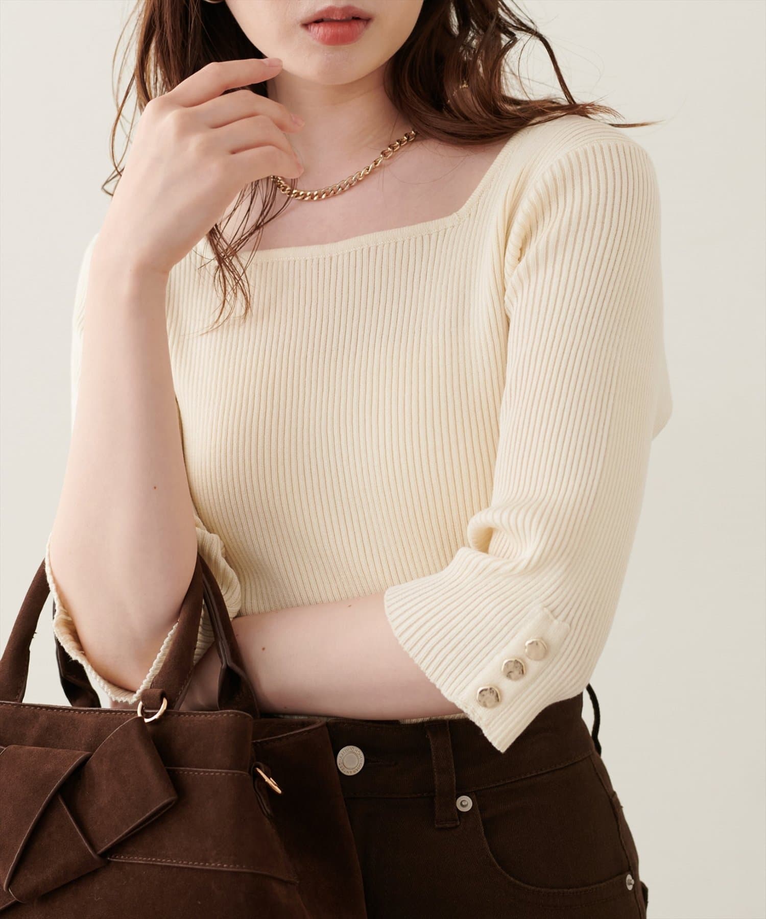 NICE CLAUP / OLIVE des OLIVE OUTLET(ナイスクラップ  / オリーブ デ オリーブ アウトレット) 【natural couture】スクエア×ボート前後２WAYリブニット