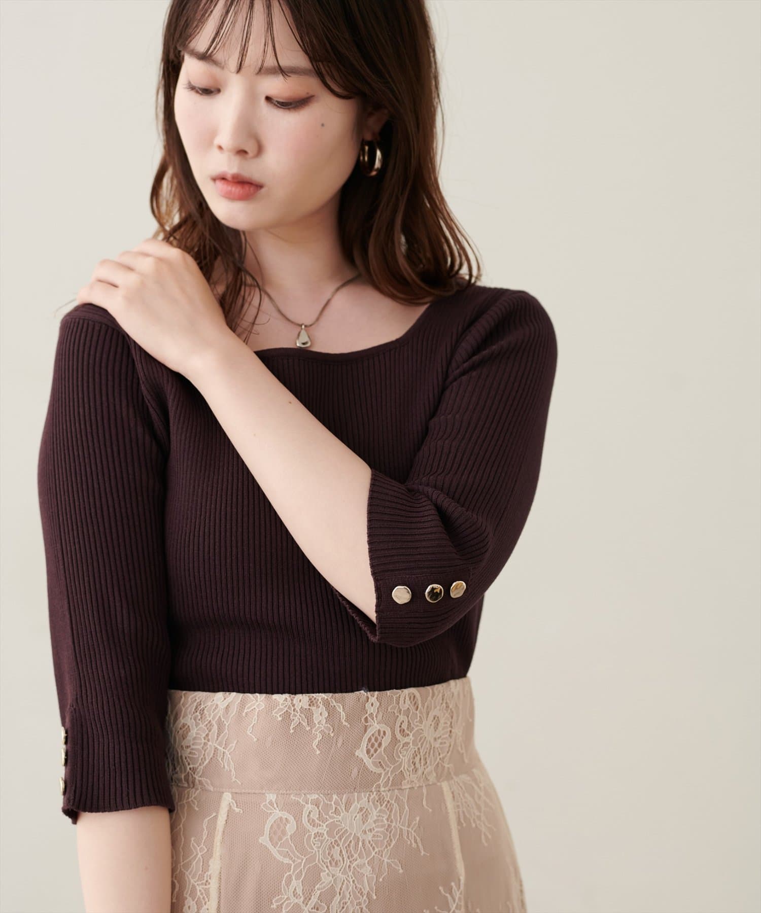 NICE CLAUP / OLIVE des OLIVE OUTLET(ナイスクラップ  / オリーブ デ オリーブ アウトレット) 【natural couture】スクエア×ボート前後２WAYリブニット
